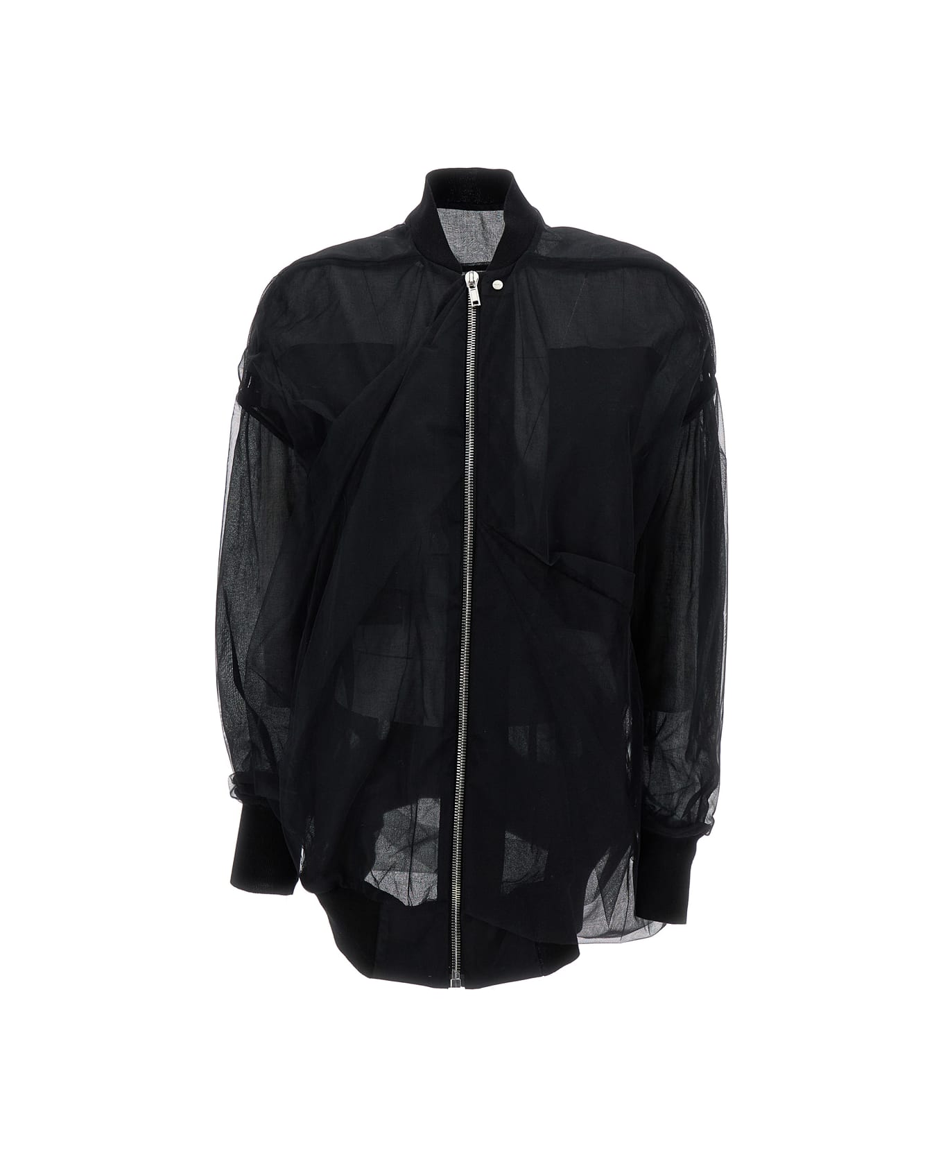 Rick Owens Jacket With Tulle Design In Technical Fabric - Black