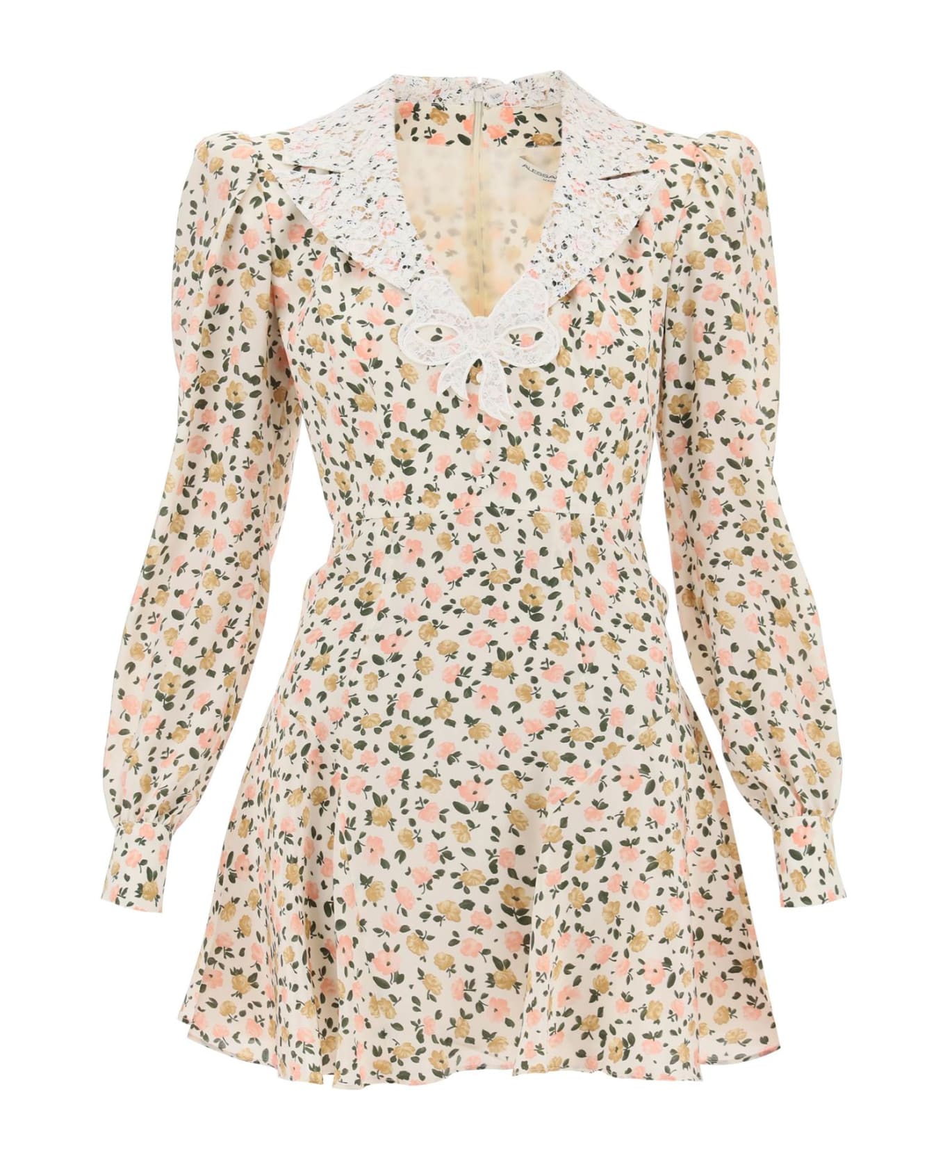 Alessandra Rich Lace Collar Floral Printed Dress - PINK MULTI (White)