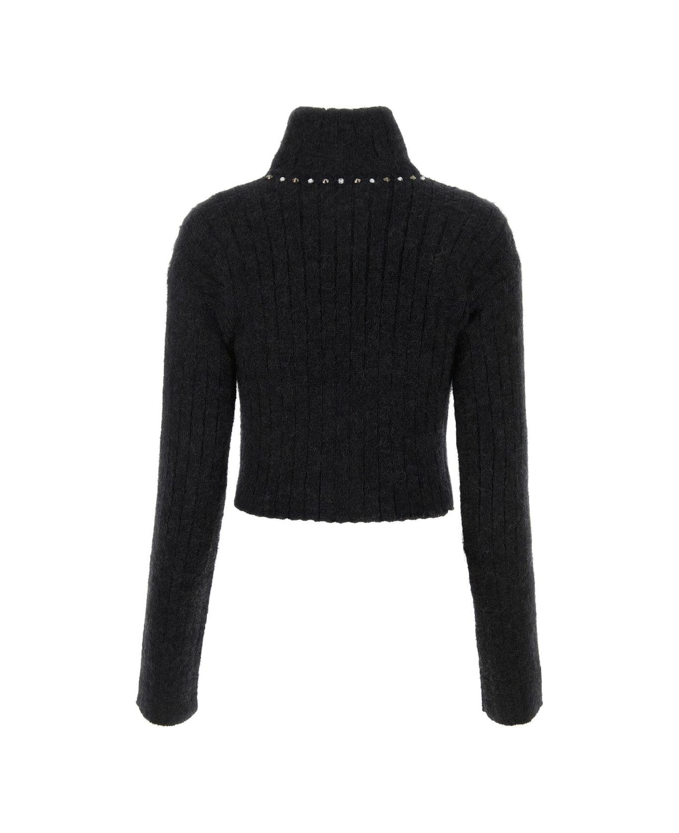 Alessandra Rich Zip-up Rib-knit Cardigan - Black