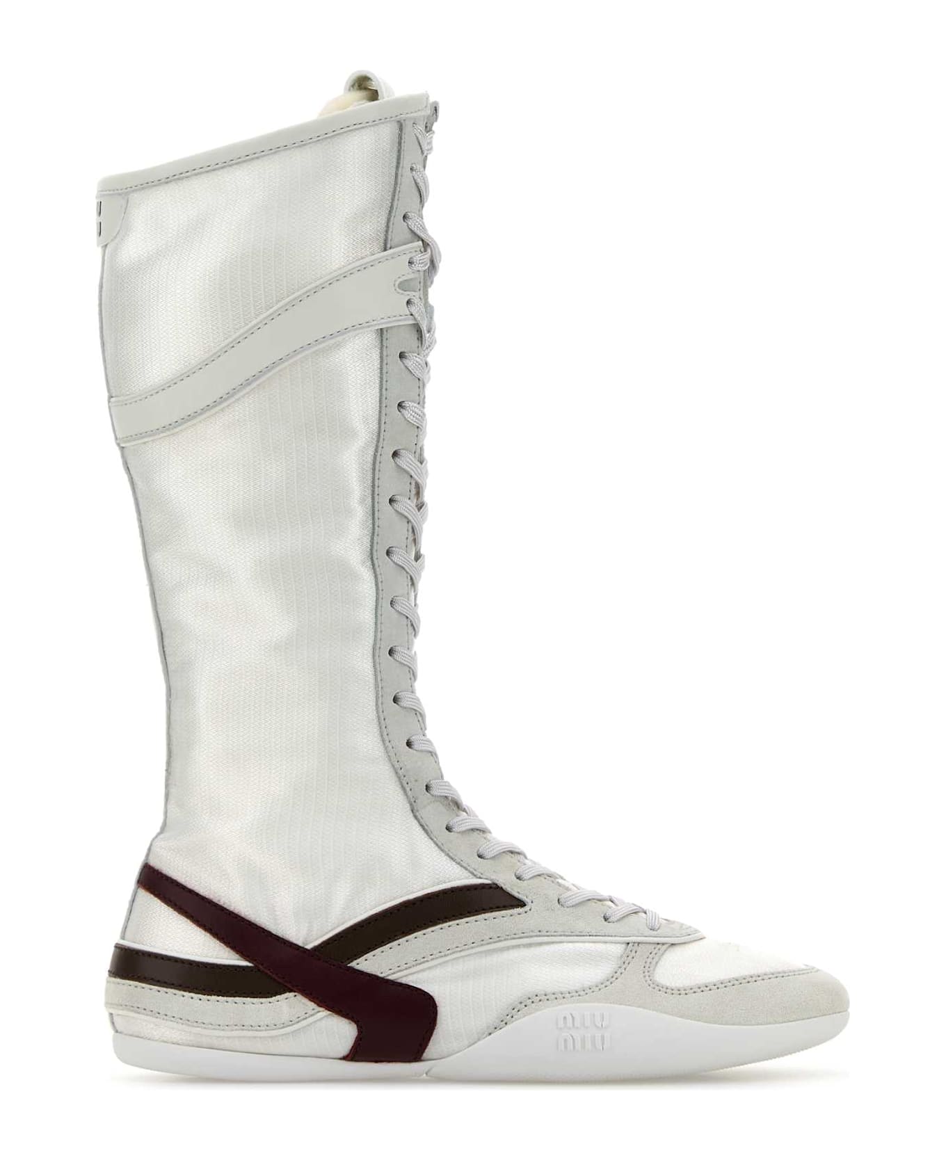 Miu Miu Two-tone Tech Fabric And Suede Gymnasium Boots - BIANCOAMARANTO