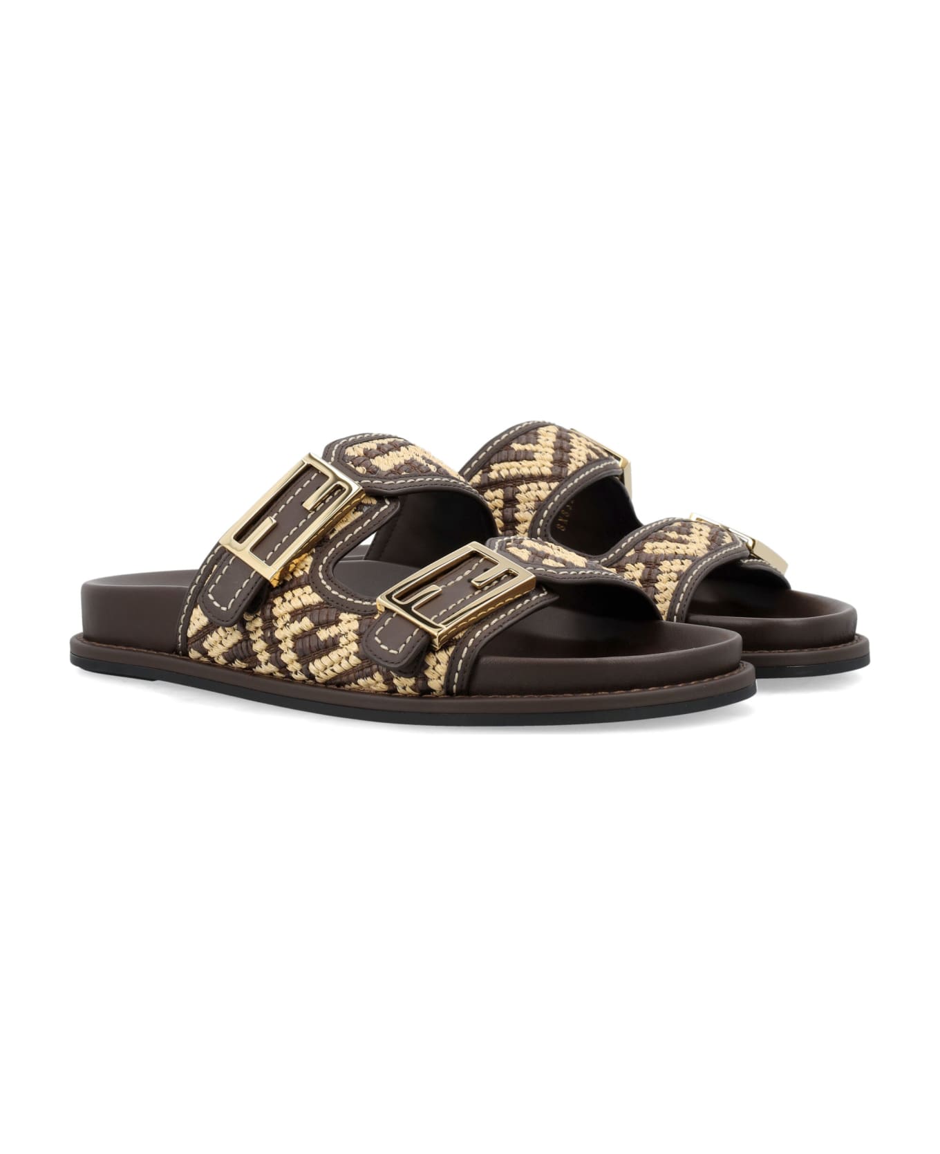 Fendi Ff Slides - GIANDUIA NATURALE