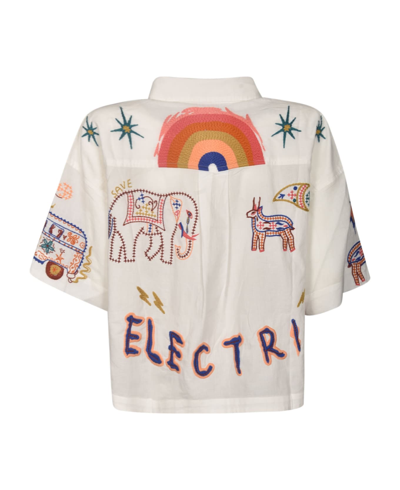 Mother Cropped Embroidered Shirt - White