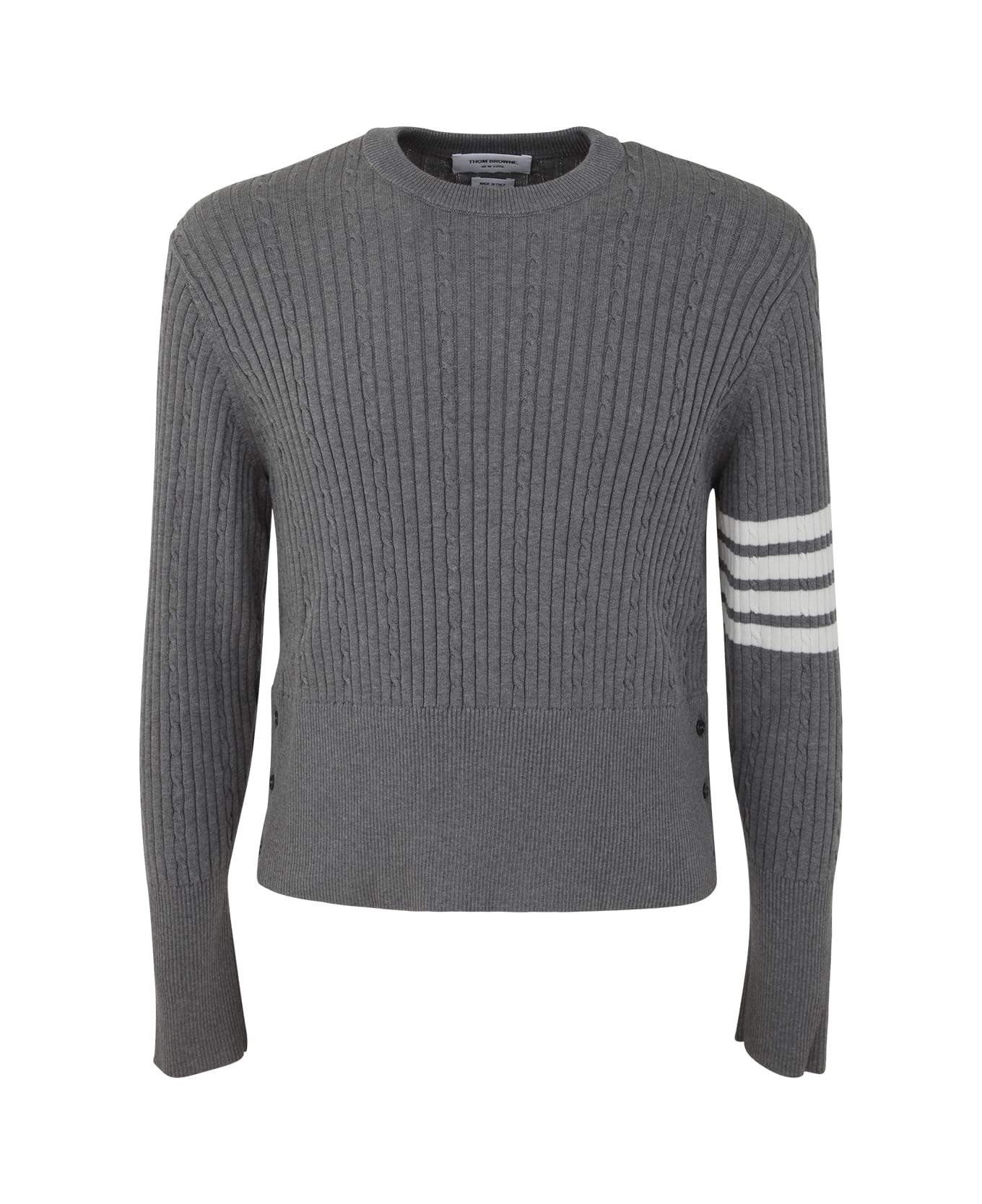 Baby Cable Rib Stitch Crew Neck Pullover In Cotton With 4 Bar Stripe