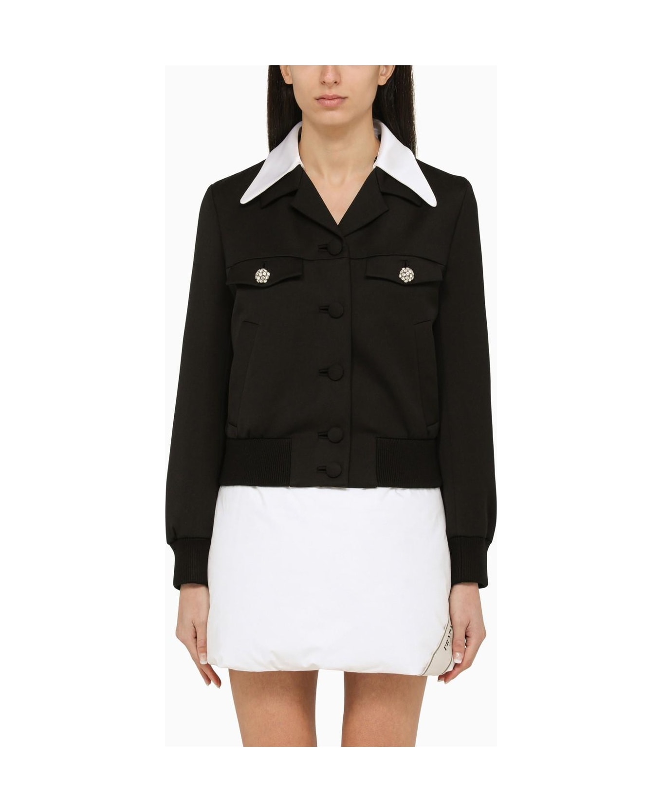 Prada Lux Black Wool Single-breasted Jacket With Jewelled Buttons - Nero