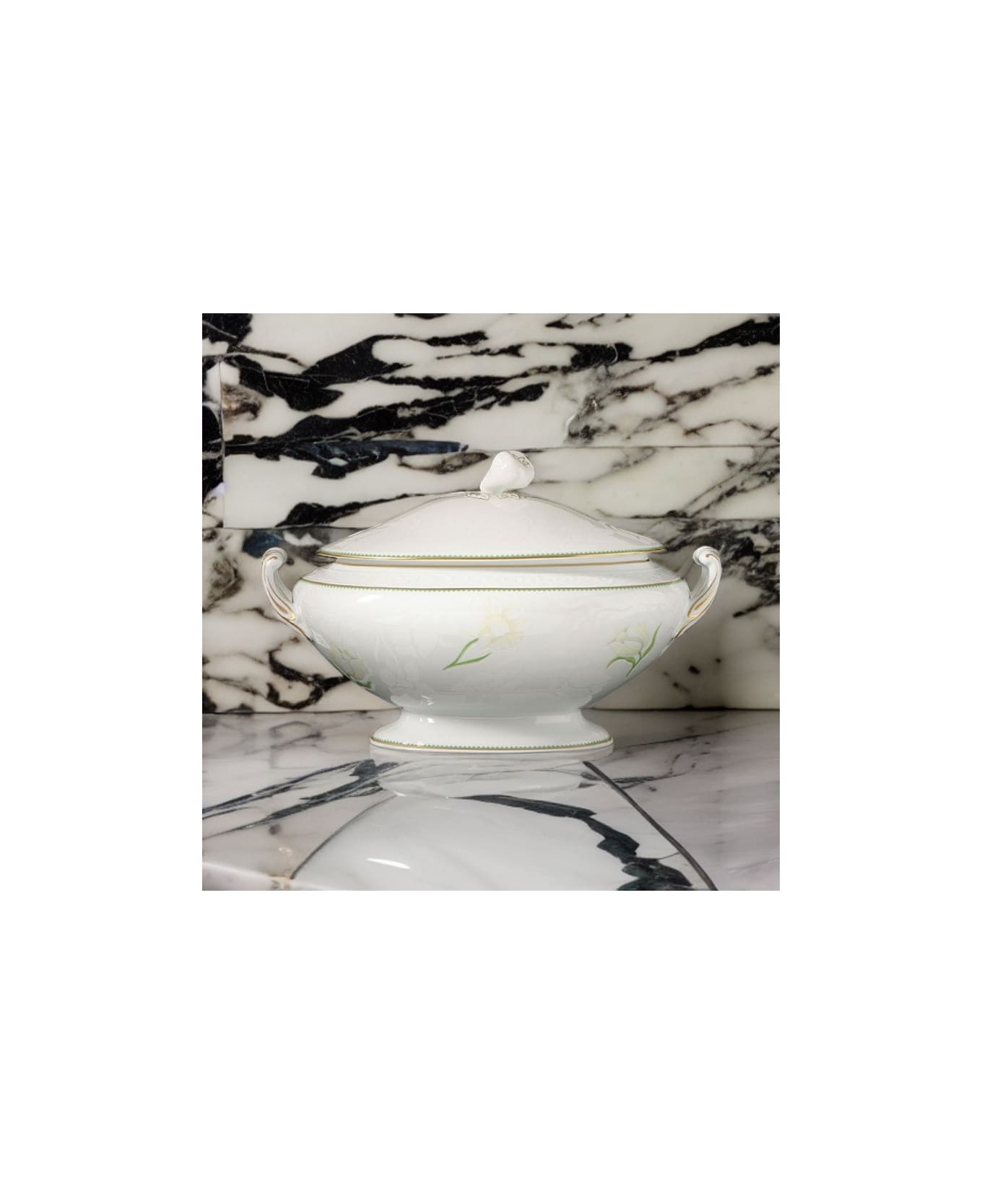 Ginori 1735 Zuppiera Museo Narciso - Lt 5.25 - Bianco e Verde