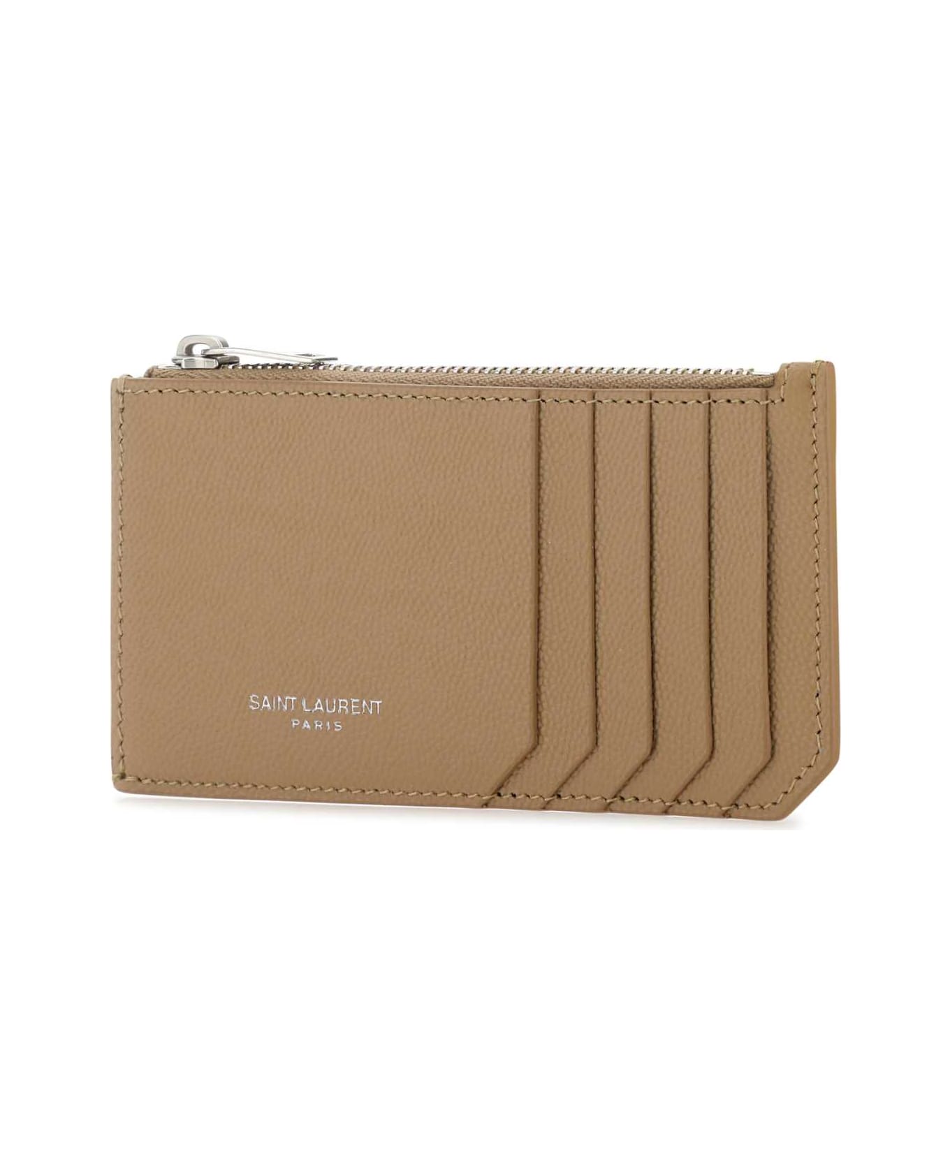 Saint Laurent Biscuit Leather Card Holder - Brown