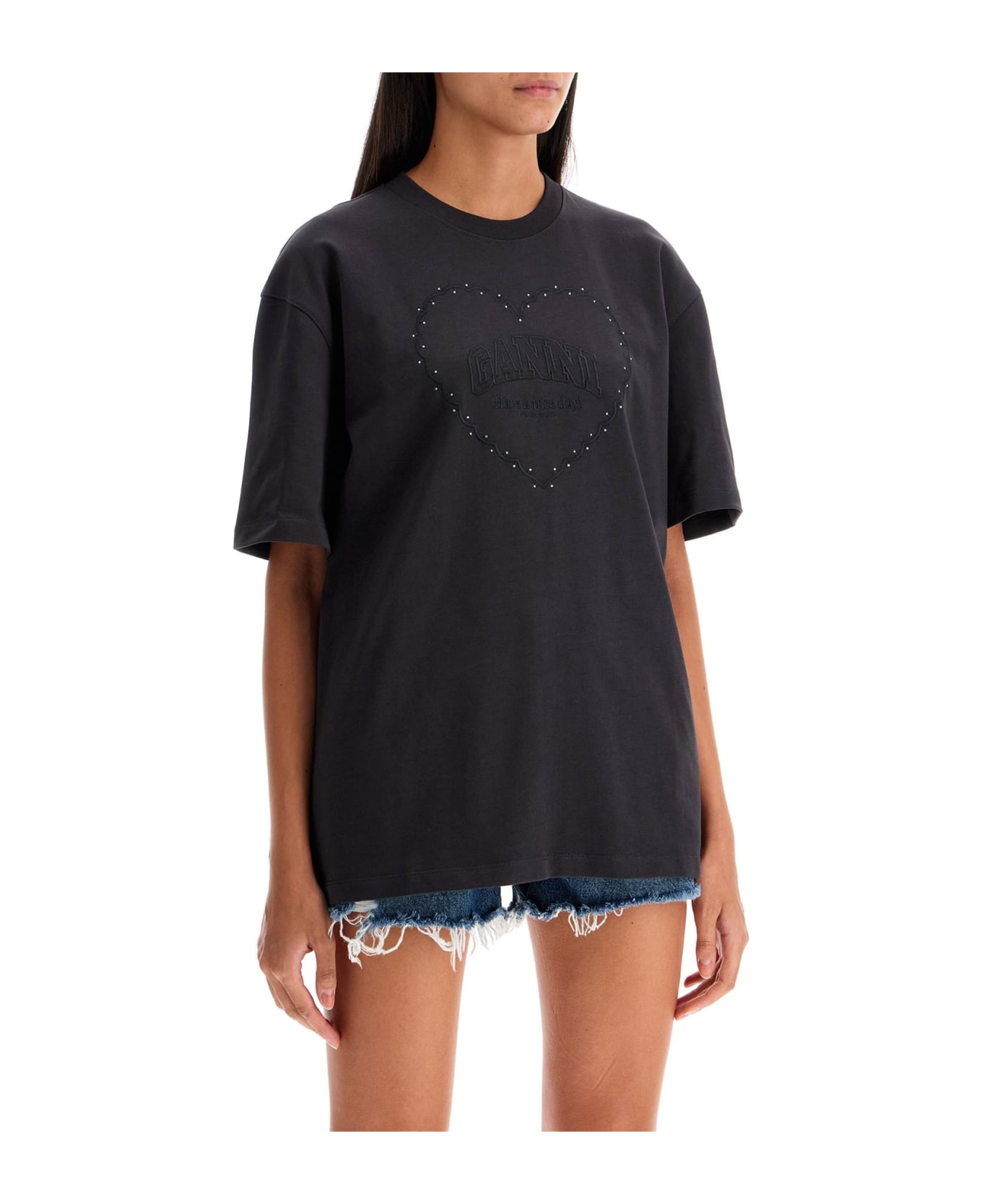Ganni Embroidered Oversized T - PHANTOM (Grey)