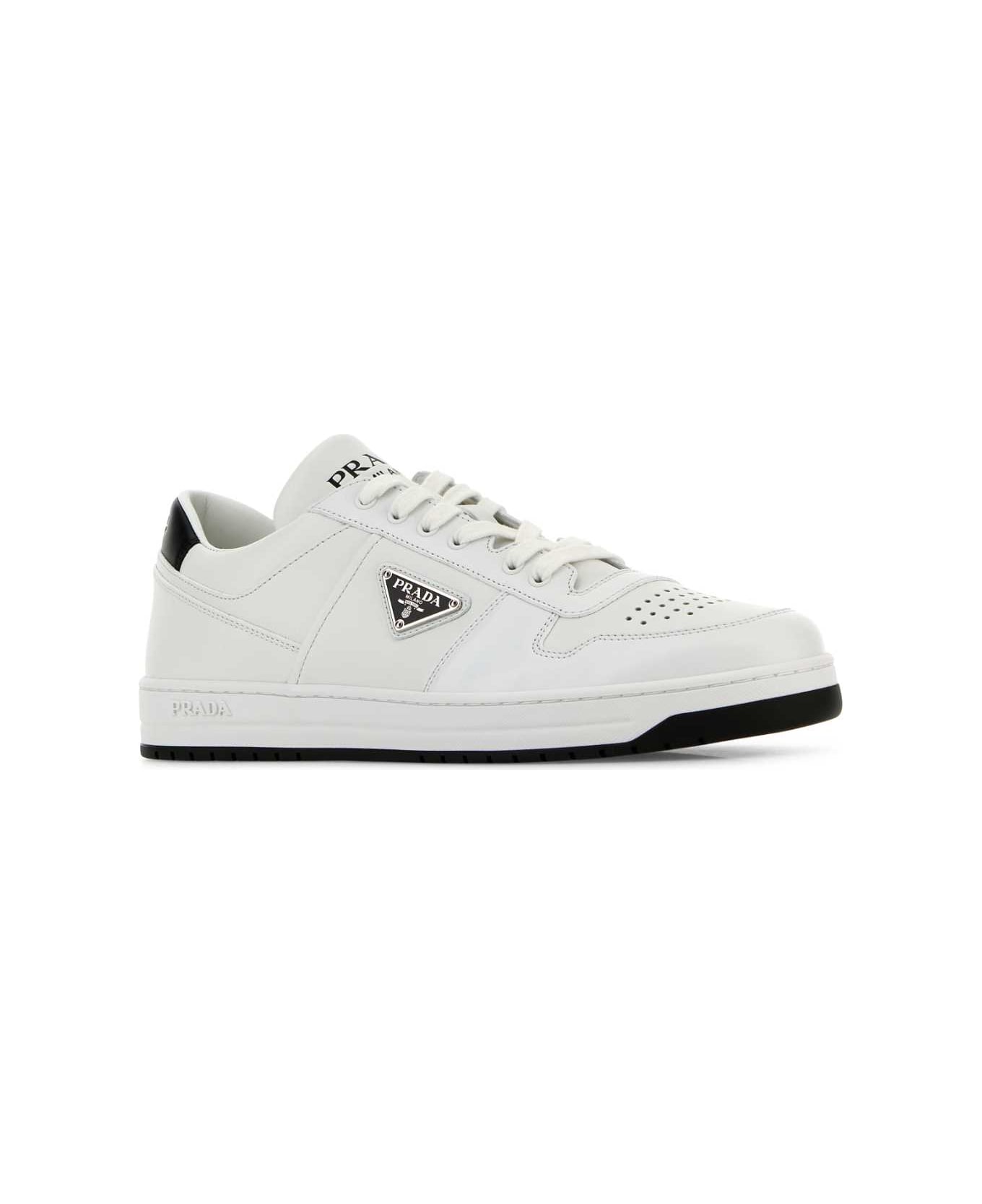 Prada White Leather Downtown Sneakers - BIANCONERO