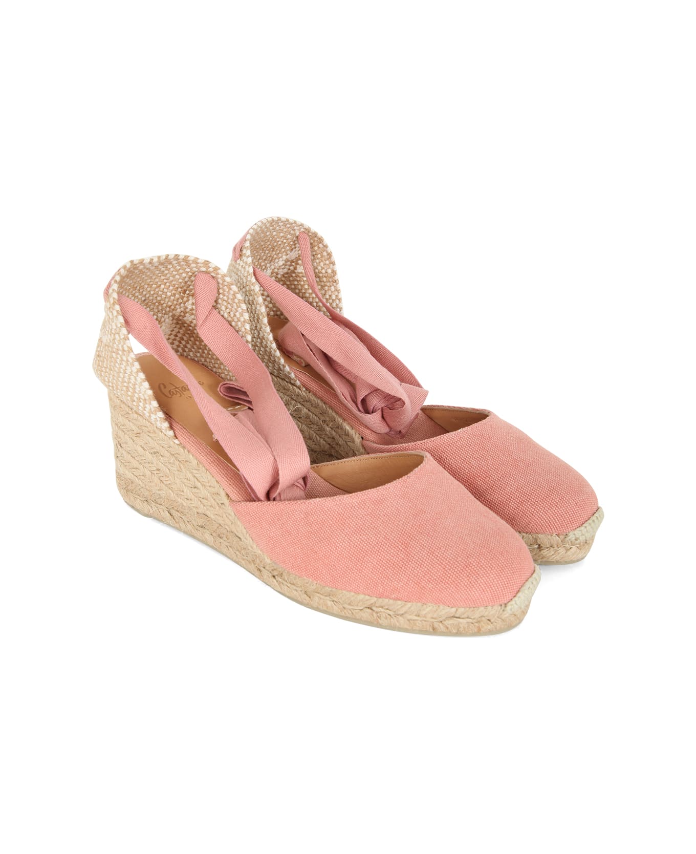 Castañer Carina Espadrilles Wedge Sandal With Ankle Laces - Pink ウェッジシューズ