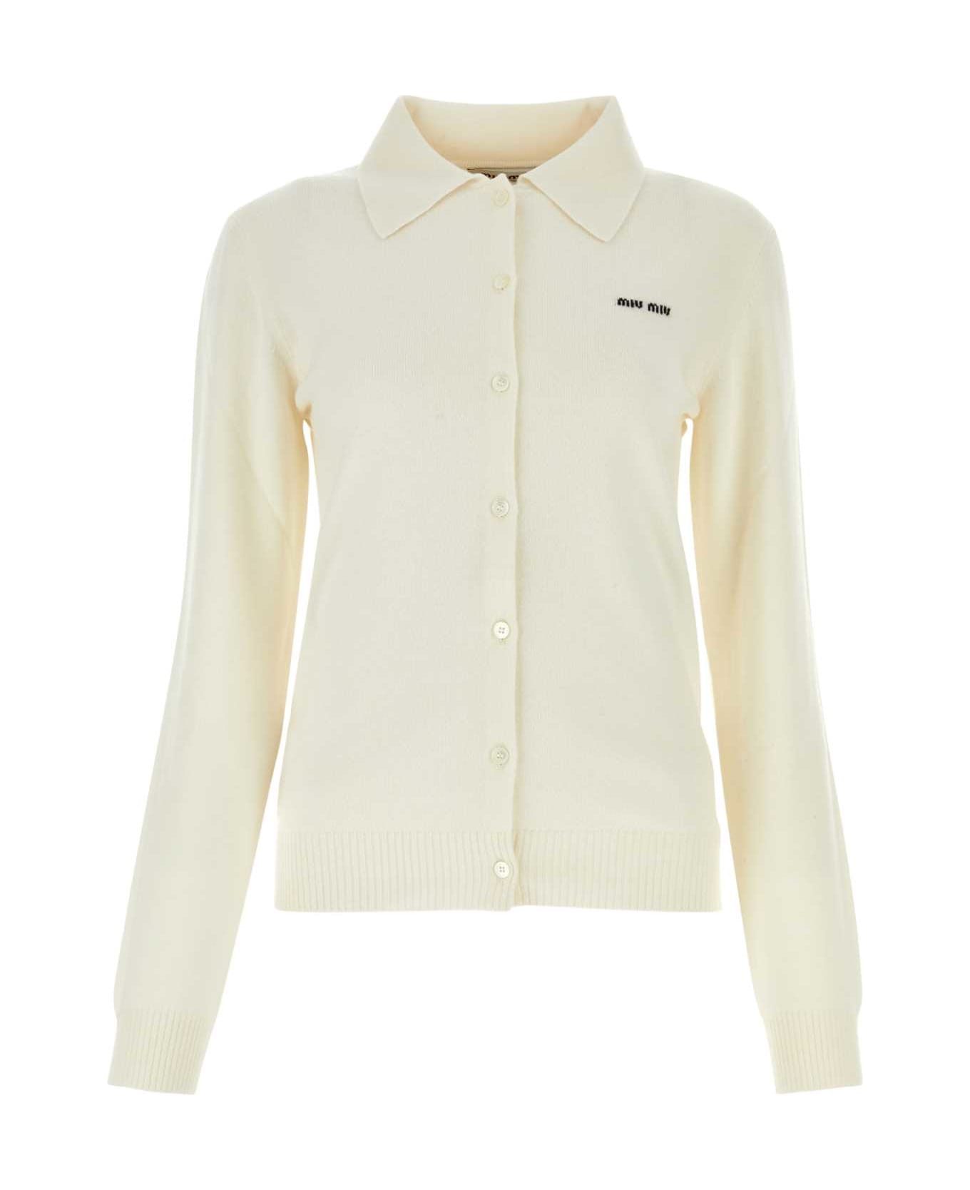 Miu Miu Ivory Cashmere Cardigan - AVORIO