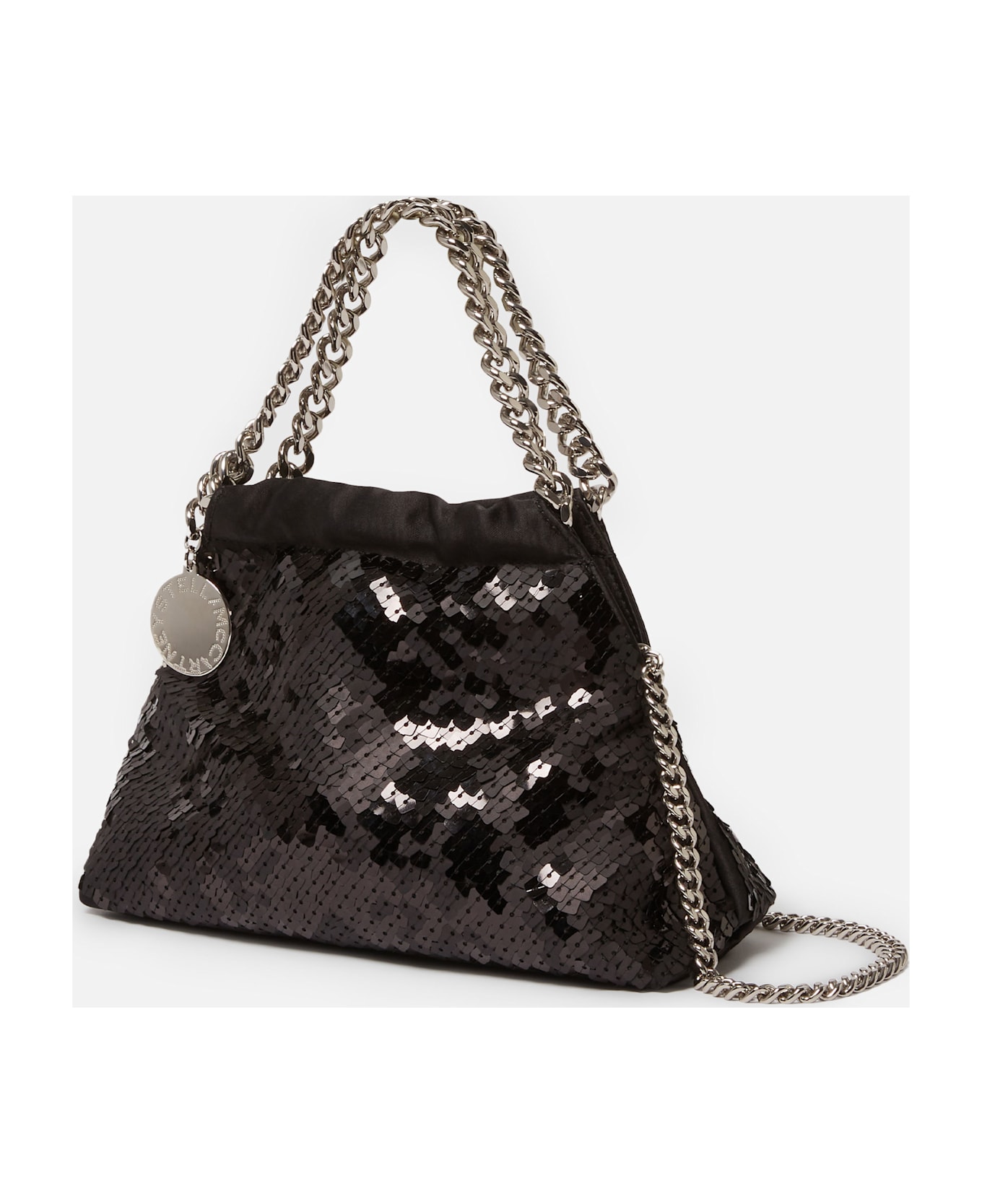Stella McCartney Falabella Mini Drawstring Bag Pixel Snake Sequins Embroidery - Black