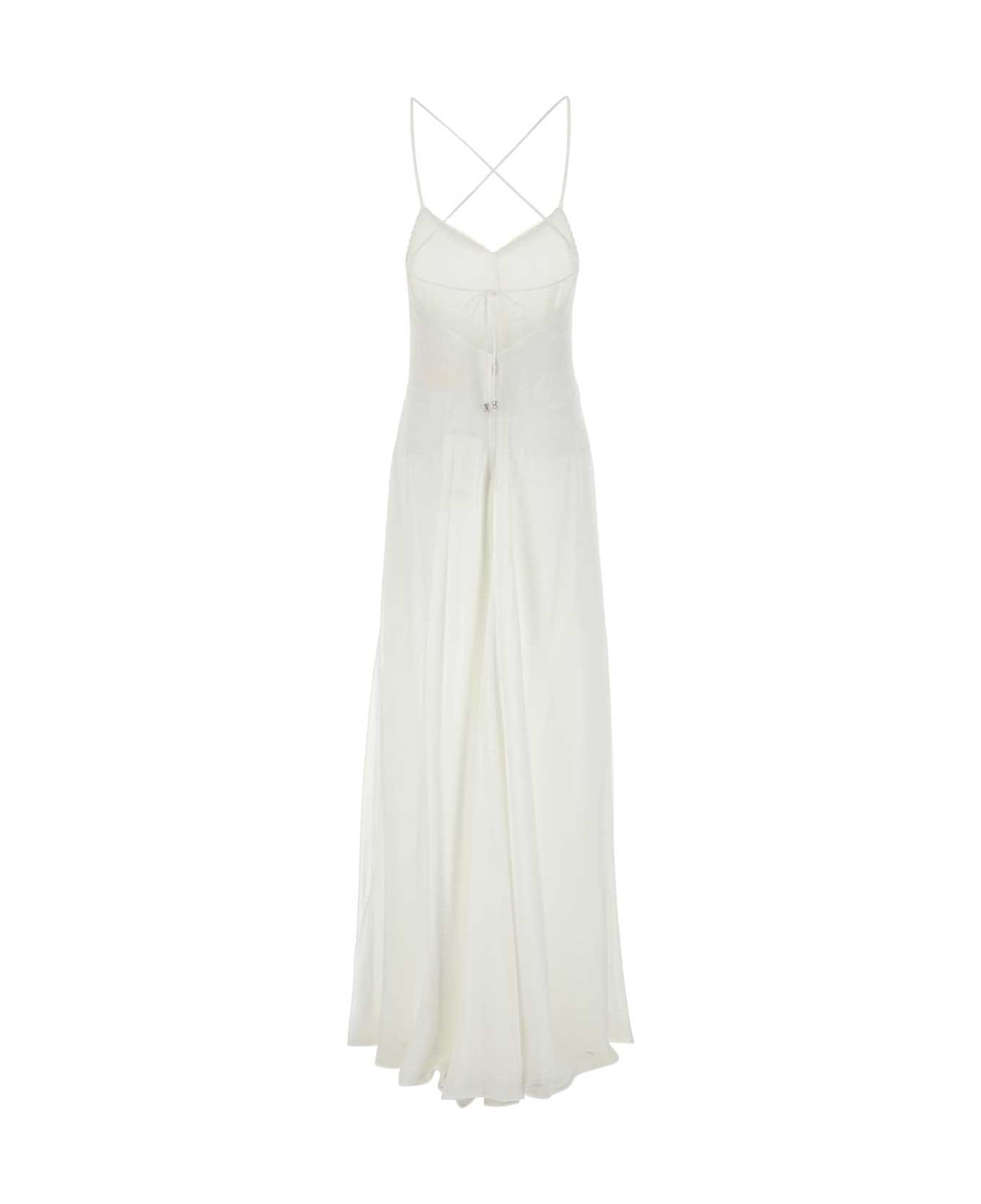 Max Mara White Georgette Calmi Long Dress - BIANCO OTTICO