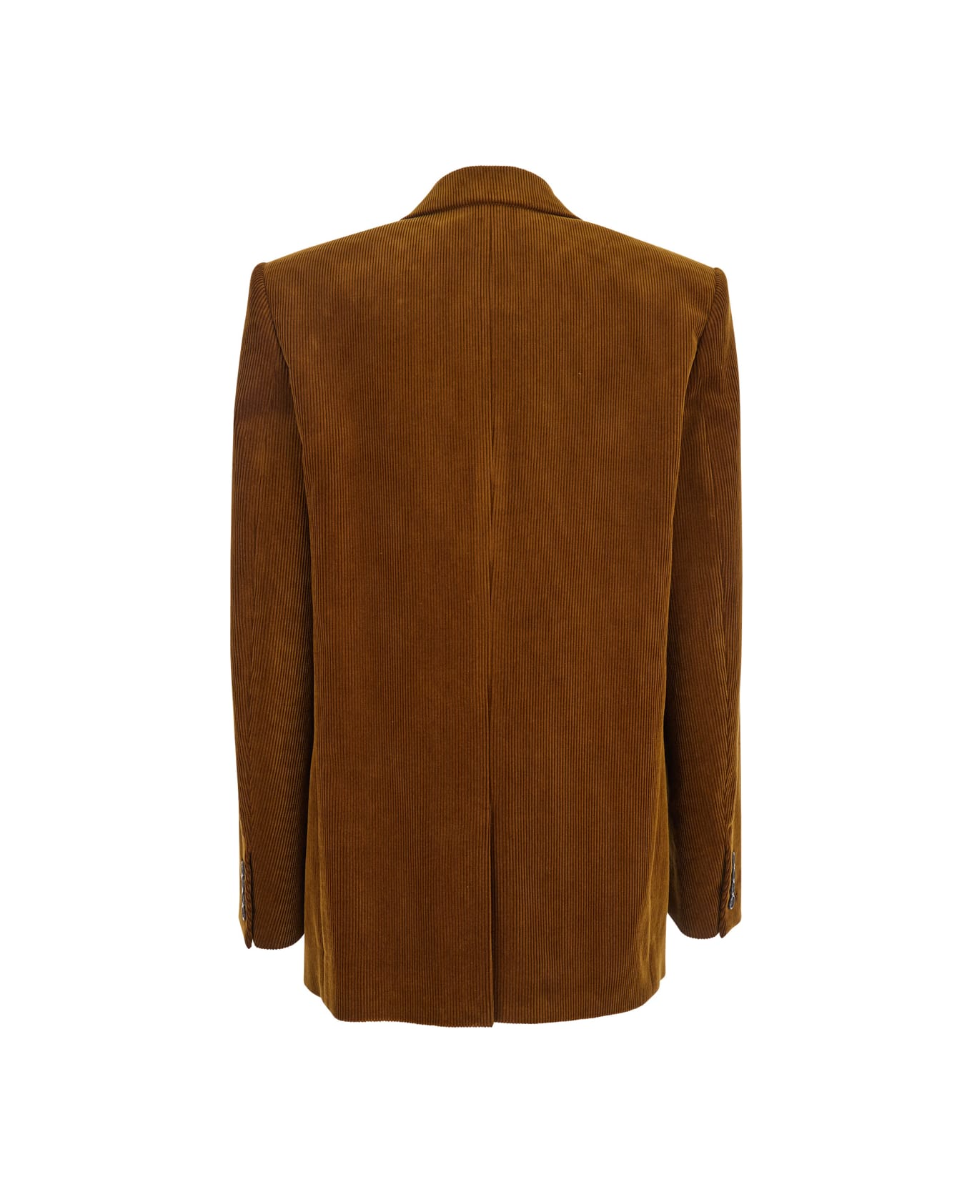 Saint Laurent Brown Double-breasted Jacket With Notched Revers And In Corduroy Woman - Brown