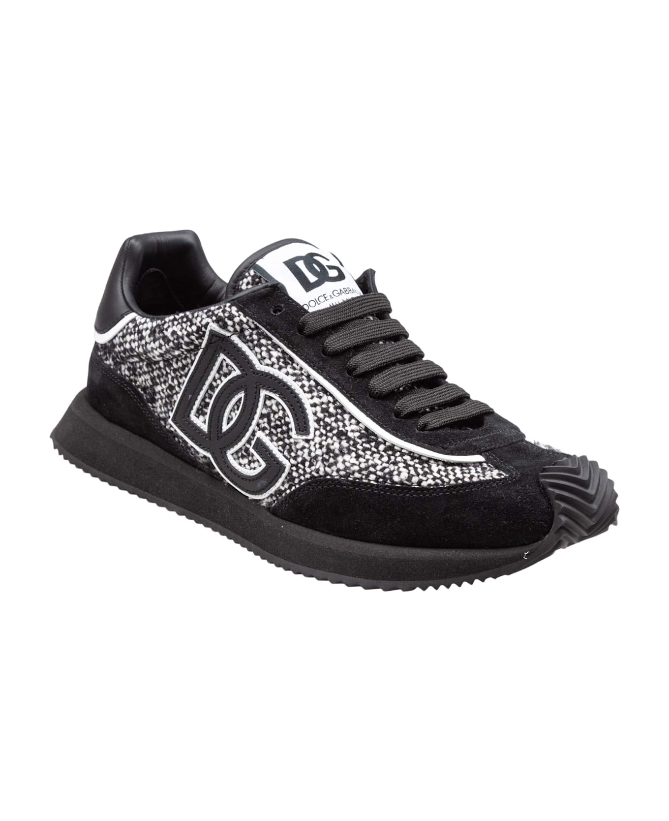 Dolce 
Gabbana Cushion Sneakers In Leather And Fabric, Black And White - Black /White