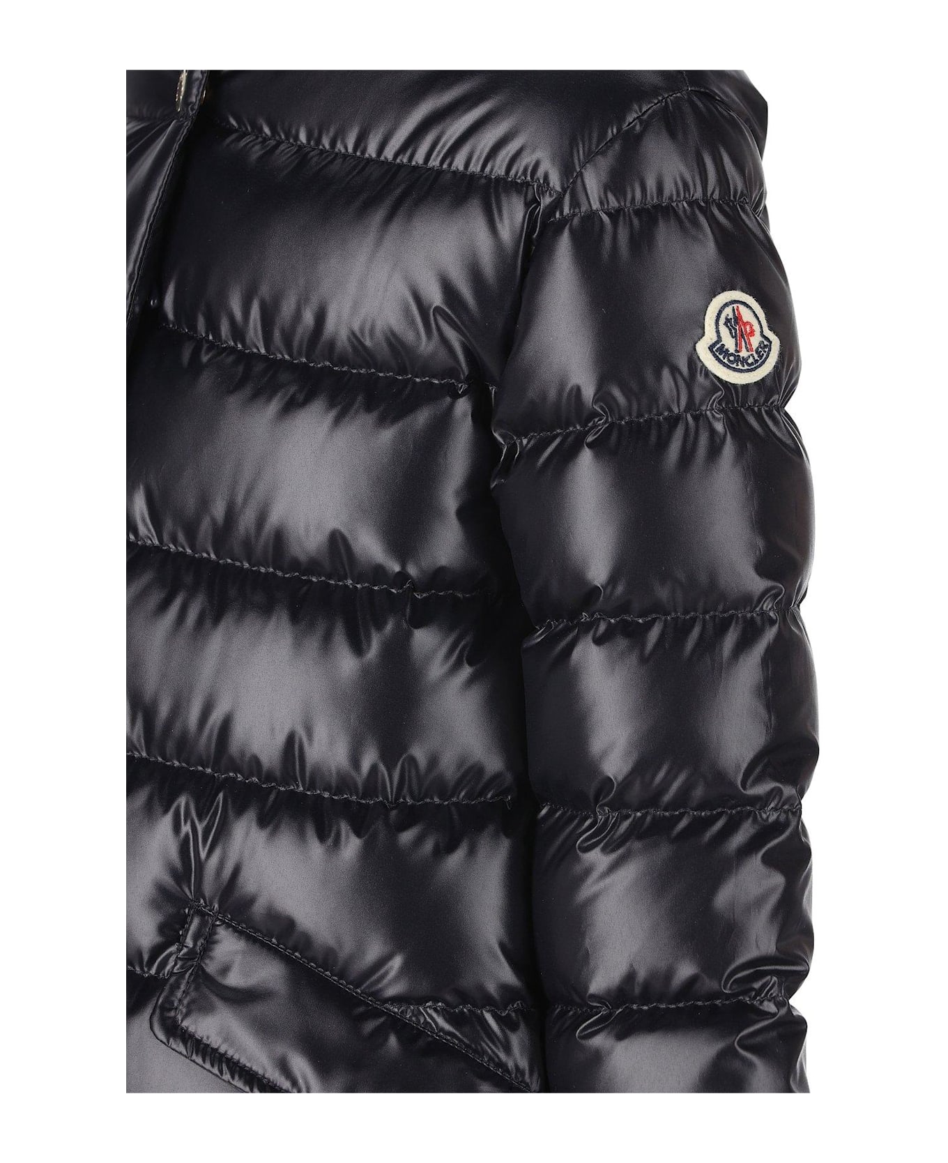 Moncler Logo Patch Hooded Coat - Blue