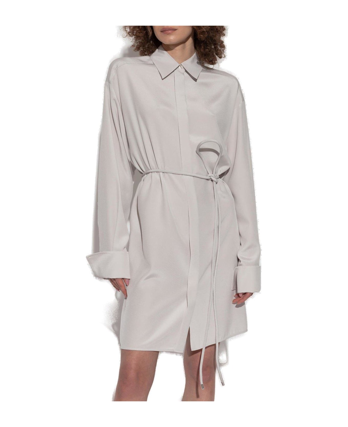 SportMax Eolie Oversized Tied Waist Long-sleeved Dress - Grigio