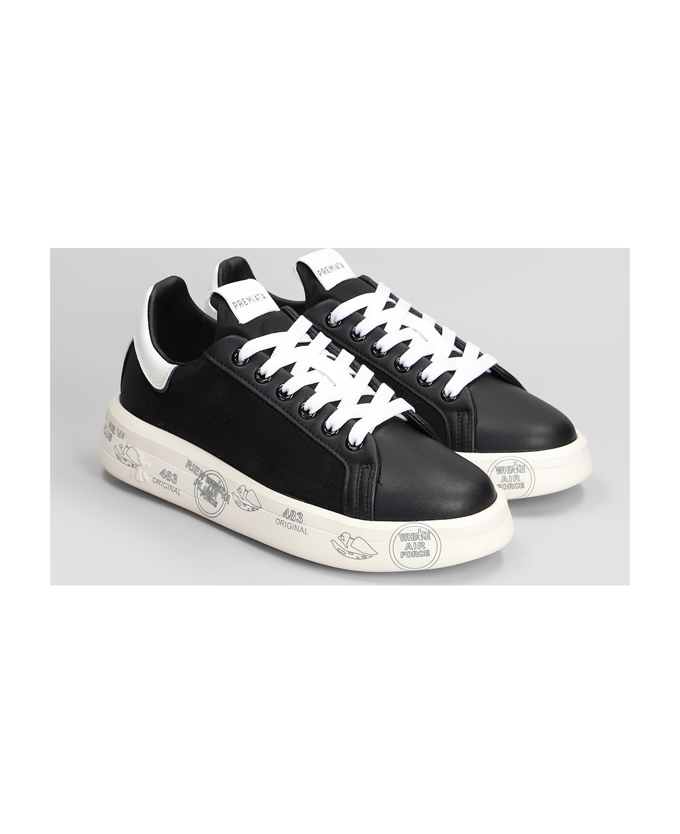 Premiata Belle Sneakers In Black Leather And Fabric - black
