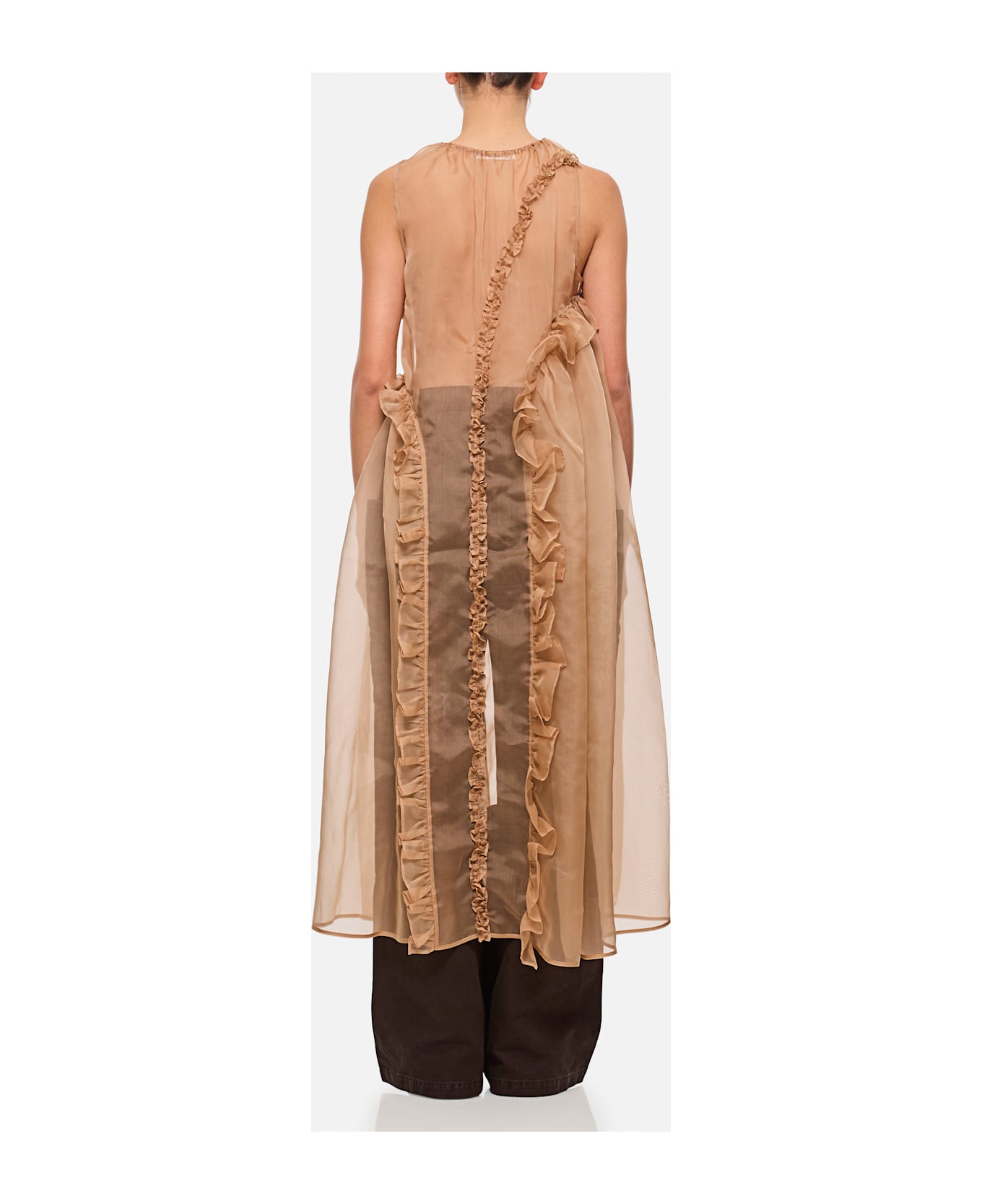 Cecilie Bahnsen Opal Ruffle Silk Satin Dress - Brown