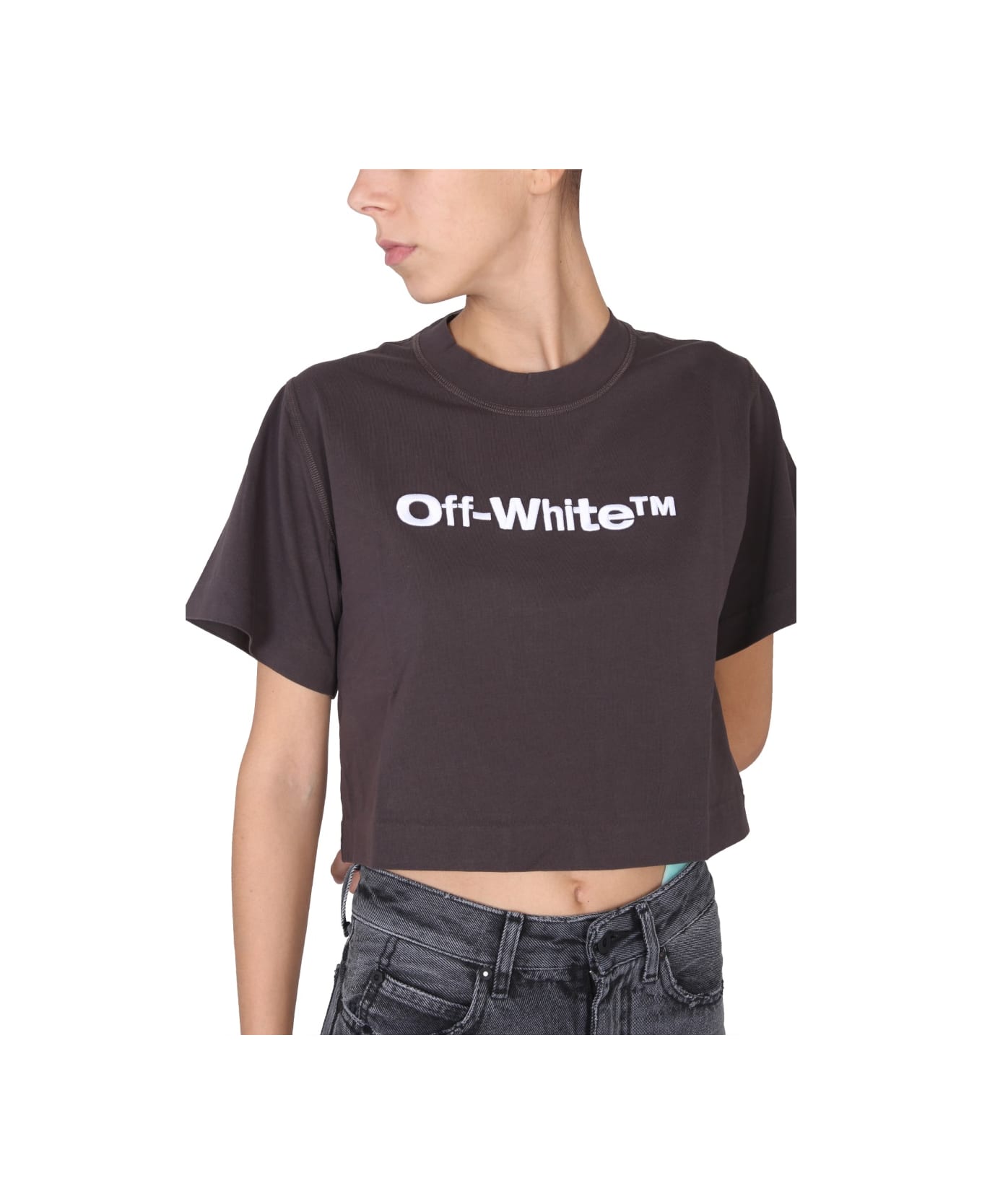 Off-White Cropped Fit T-shirt - GREY Tシャツ