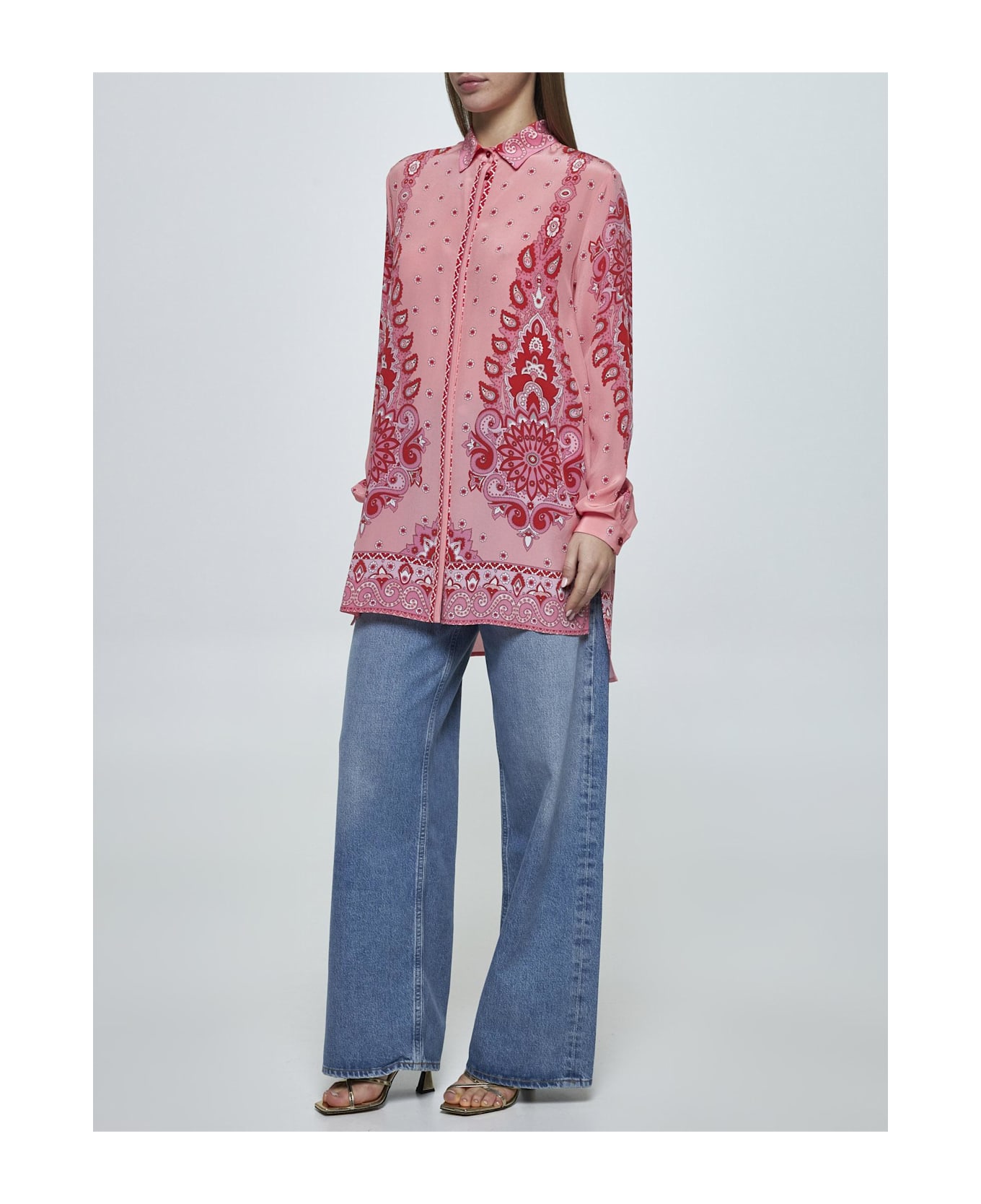 Etro Pink Paisley Print Silk Long Shirt - Pink