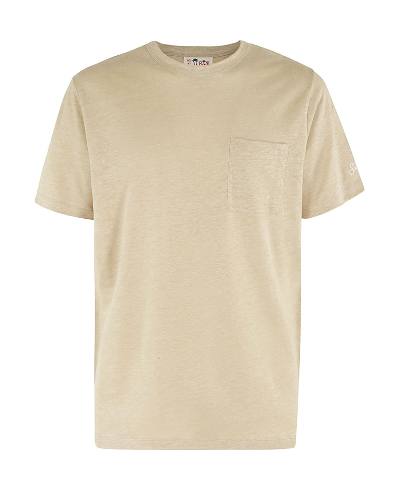 MC2 Saint Barth Linen T Shirt With Front Pocket - Beige