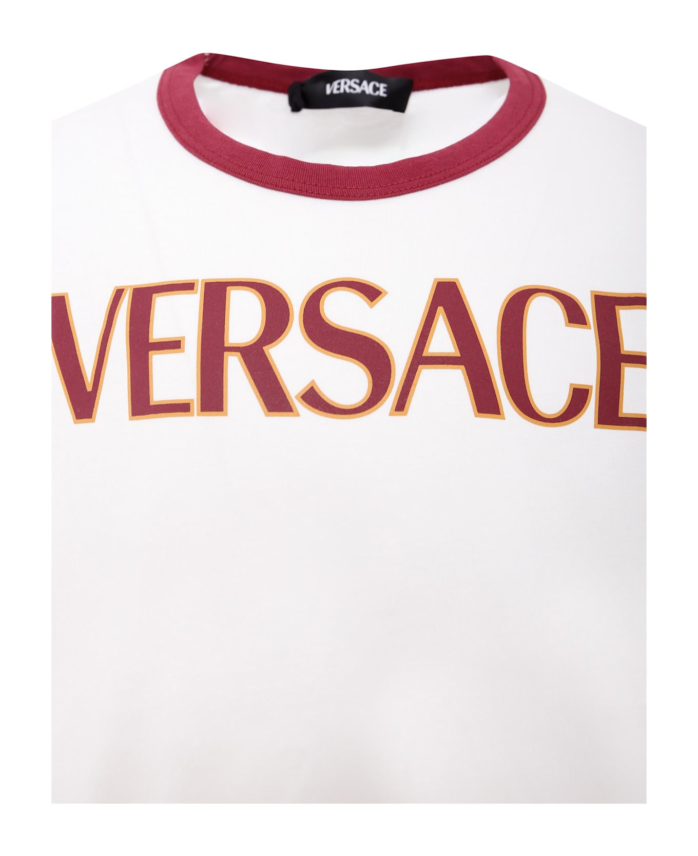 Versace Ivory T-shirt With Burgundy Logo For Kids - Ivory