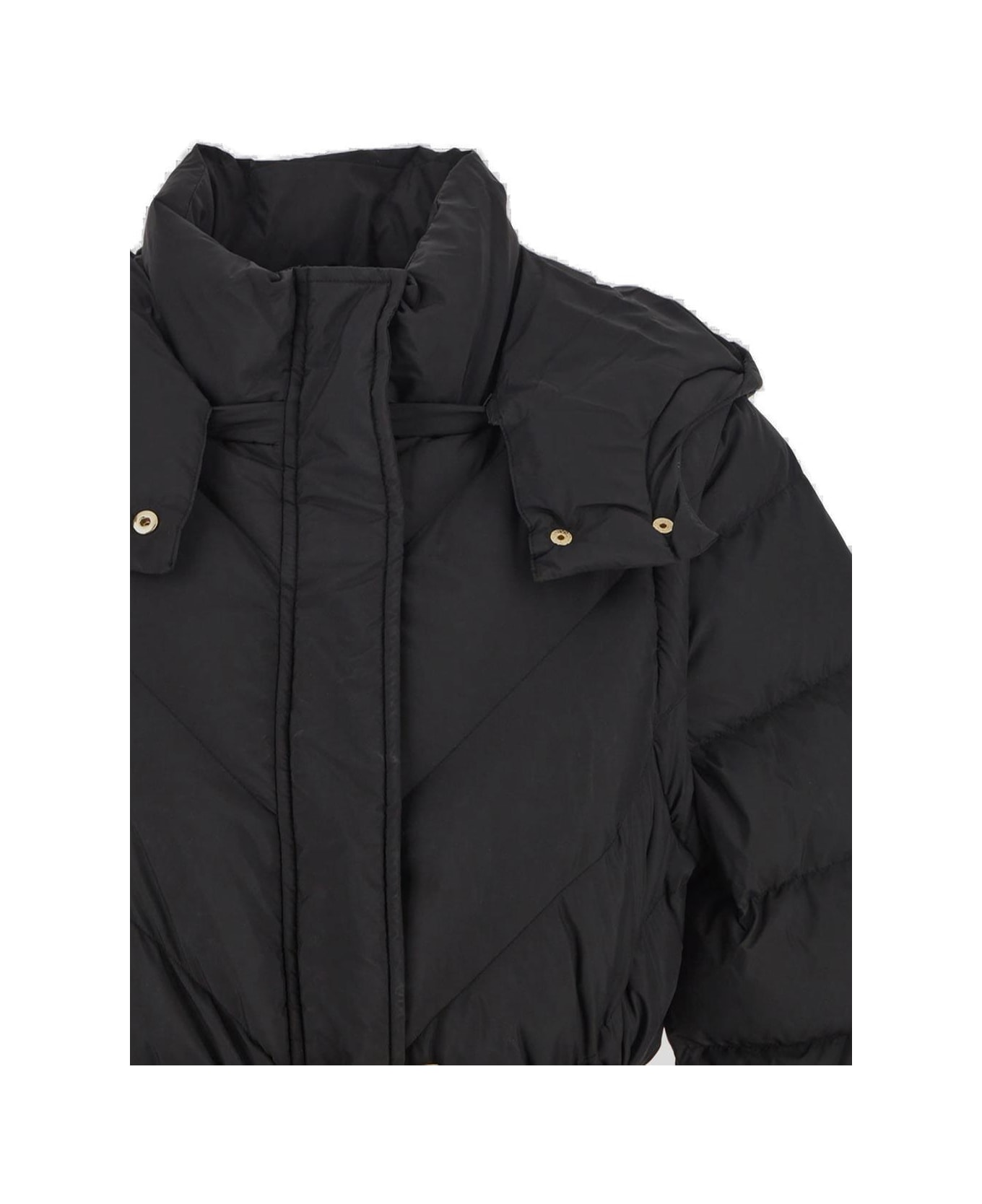 Pinko Belted High Neck Hooded Coat - Black