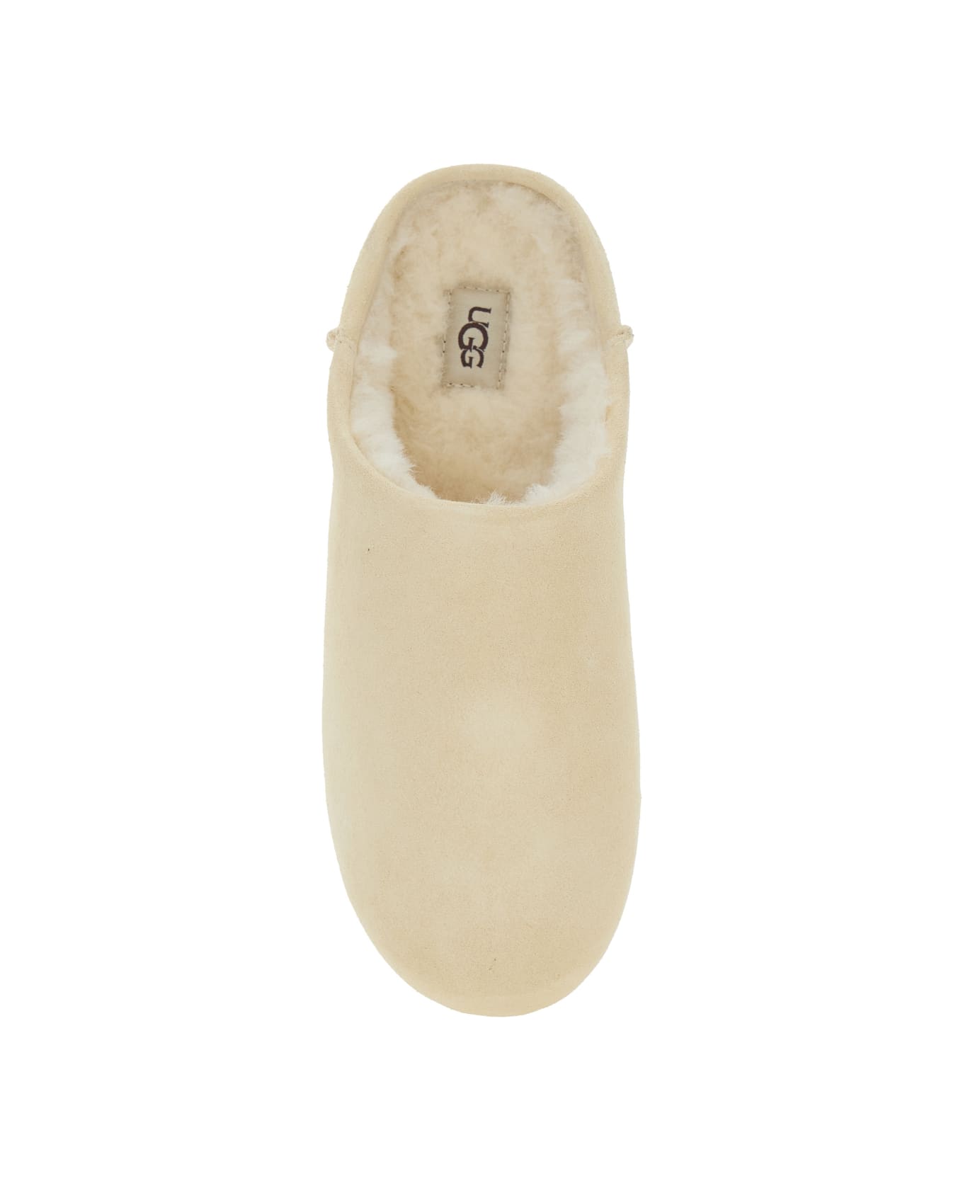 UGG 'elea' Beige Mules With Logo Lettering On The Side And Shearling Lining In Suede Woman - Beige