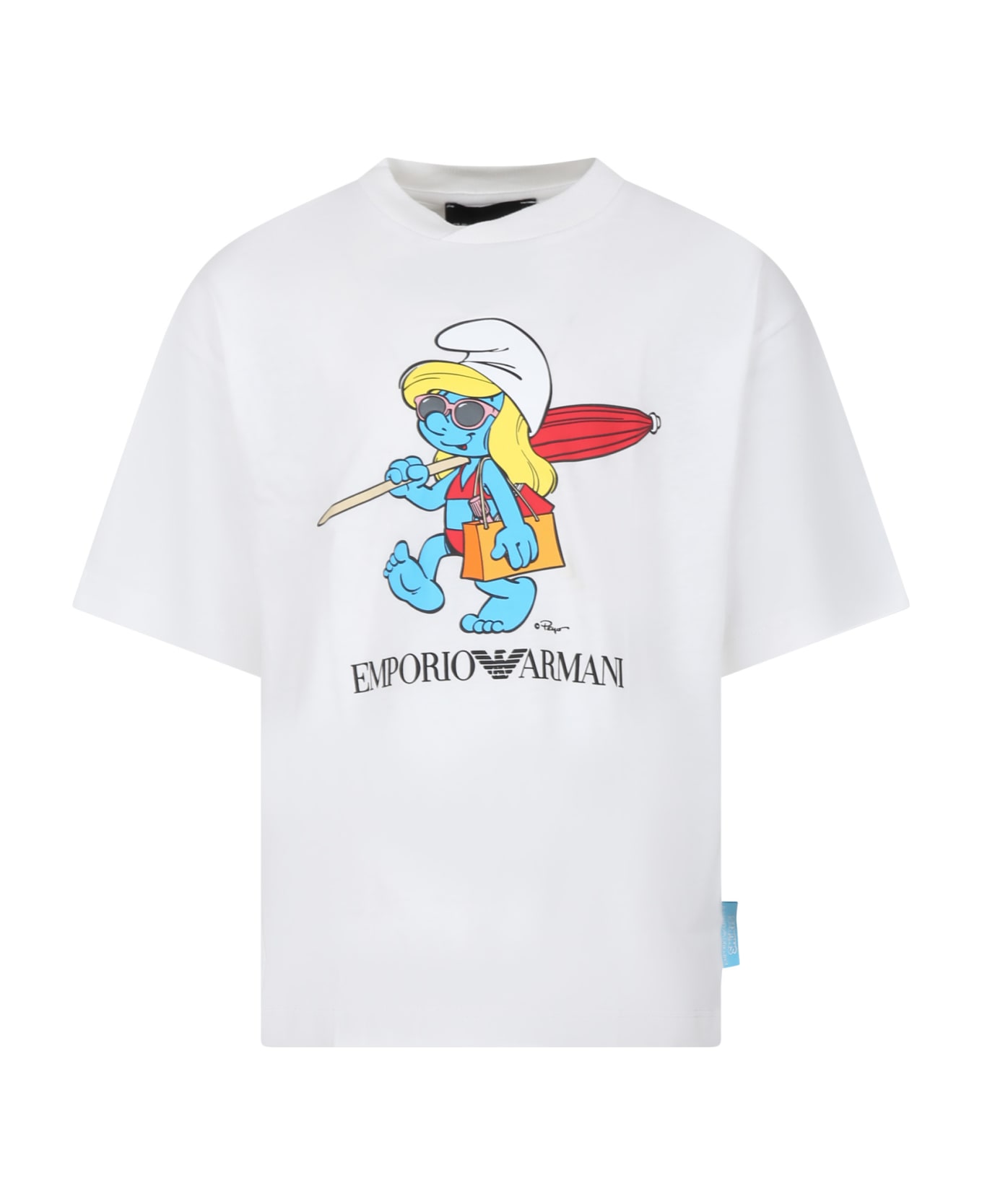 Emporio Armani White T-shirt For Girl With The Smurfs - White Tシャツ＆ポロシャツ