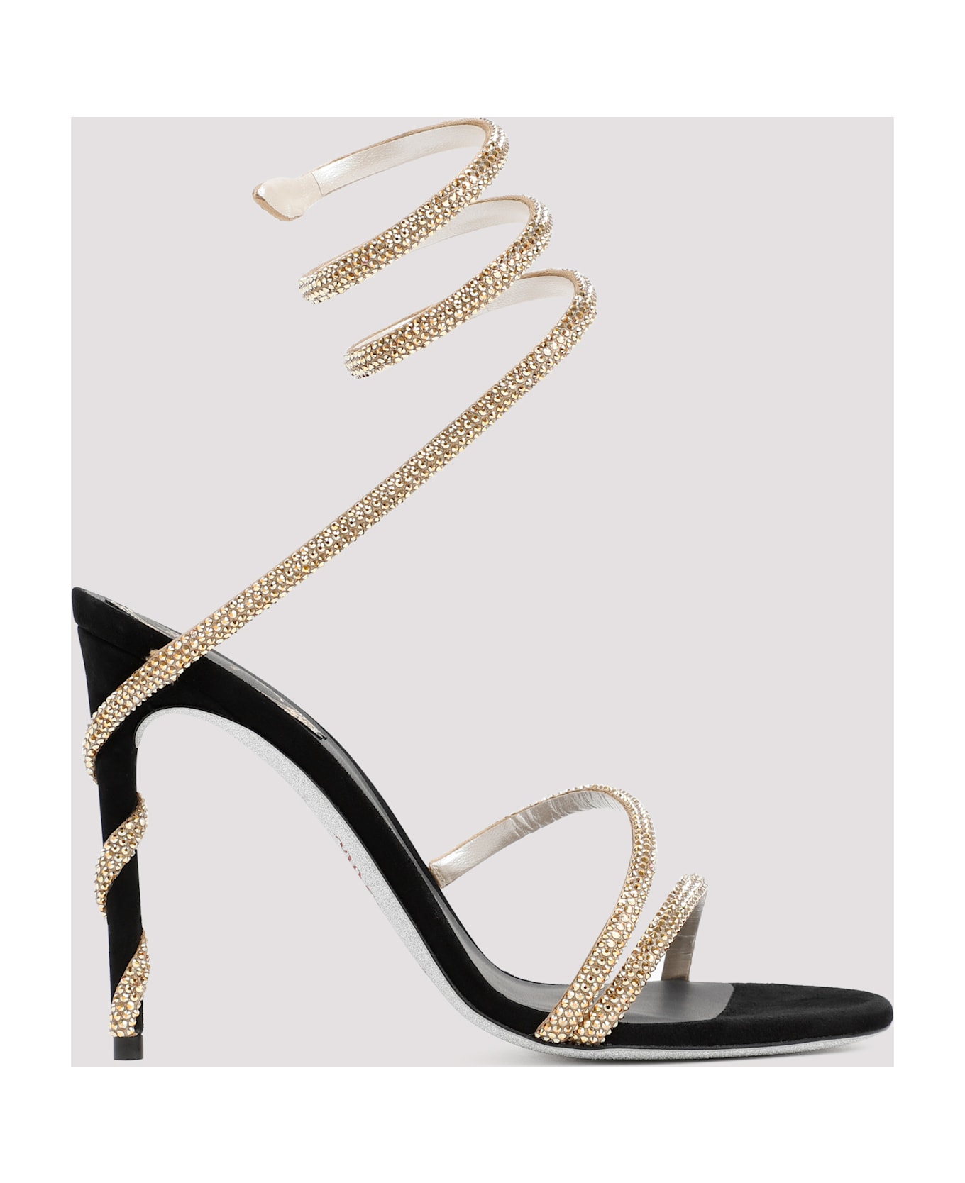 René Caovilla Renè Caovilla Golden Margot Spiral Sandals - Gold Satin Black Suede Metallic Sun