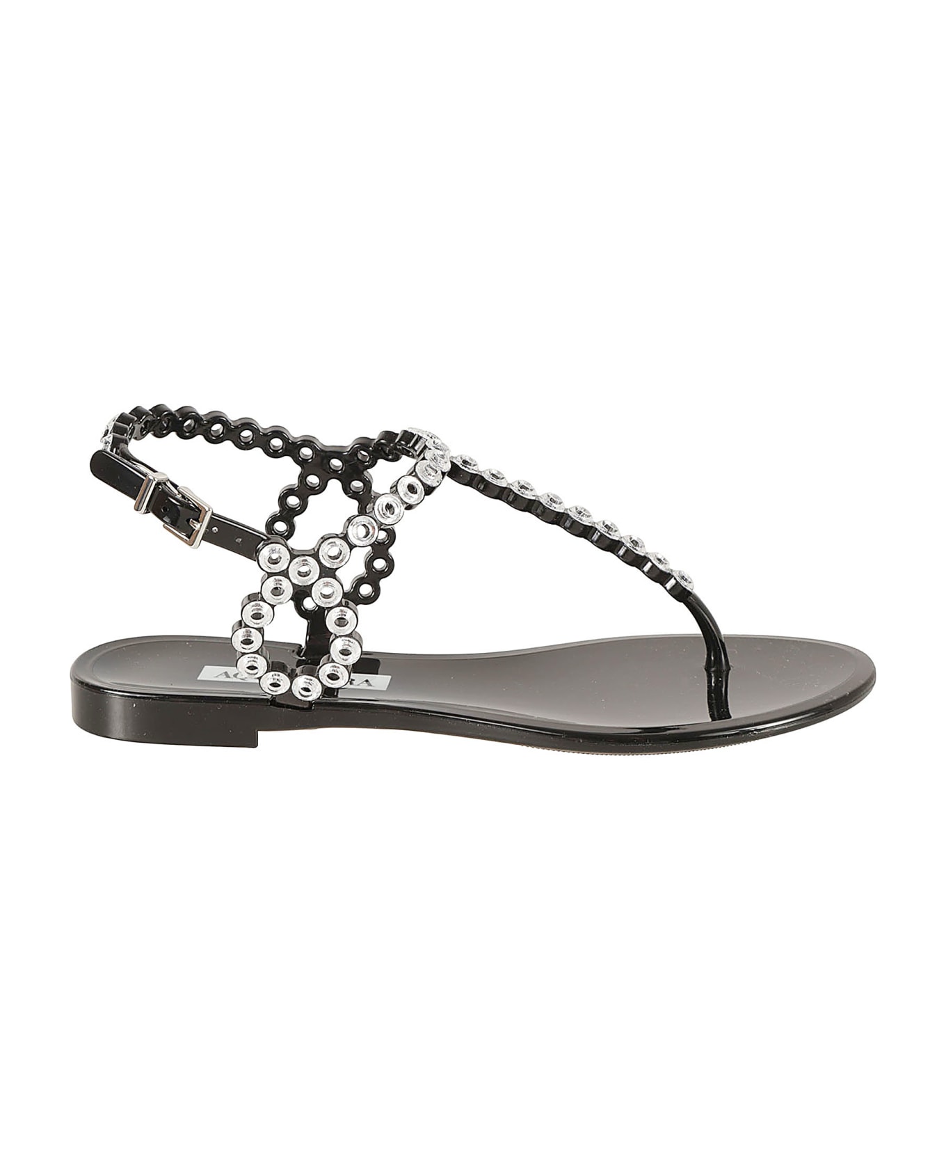 Aquazzura Almost Bare Crystal Jelly Flat Sandals - Black