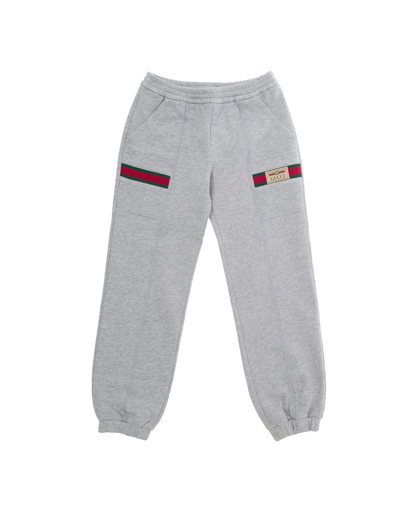 Gucci Grey Sweatpants With Web Detail In Cotton Girl - Grey