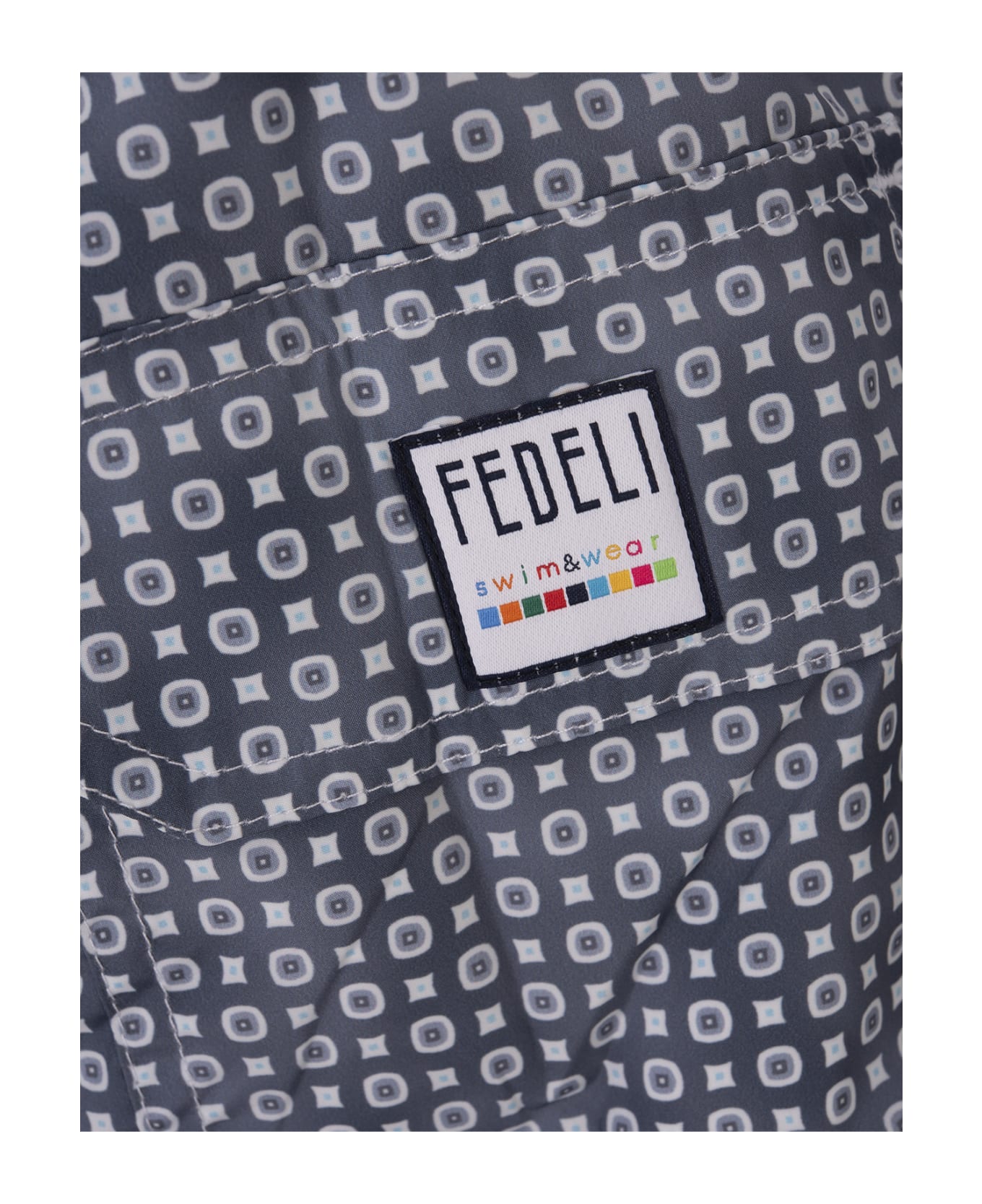 Fedeli Grey-blue Swim Shorts With Micro Pattern - Grey