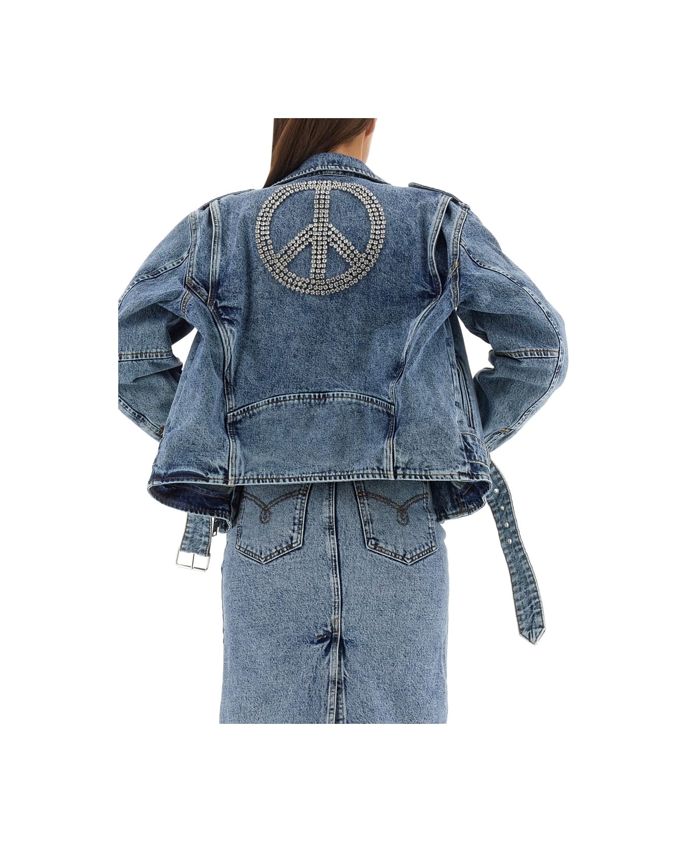 M05CH1N0 Jeans Biker Peace Symbol - BLUE