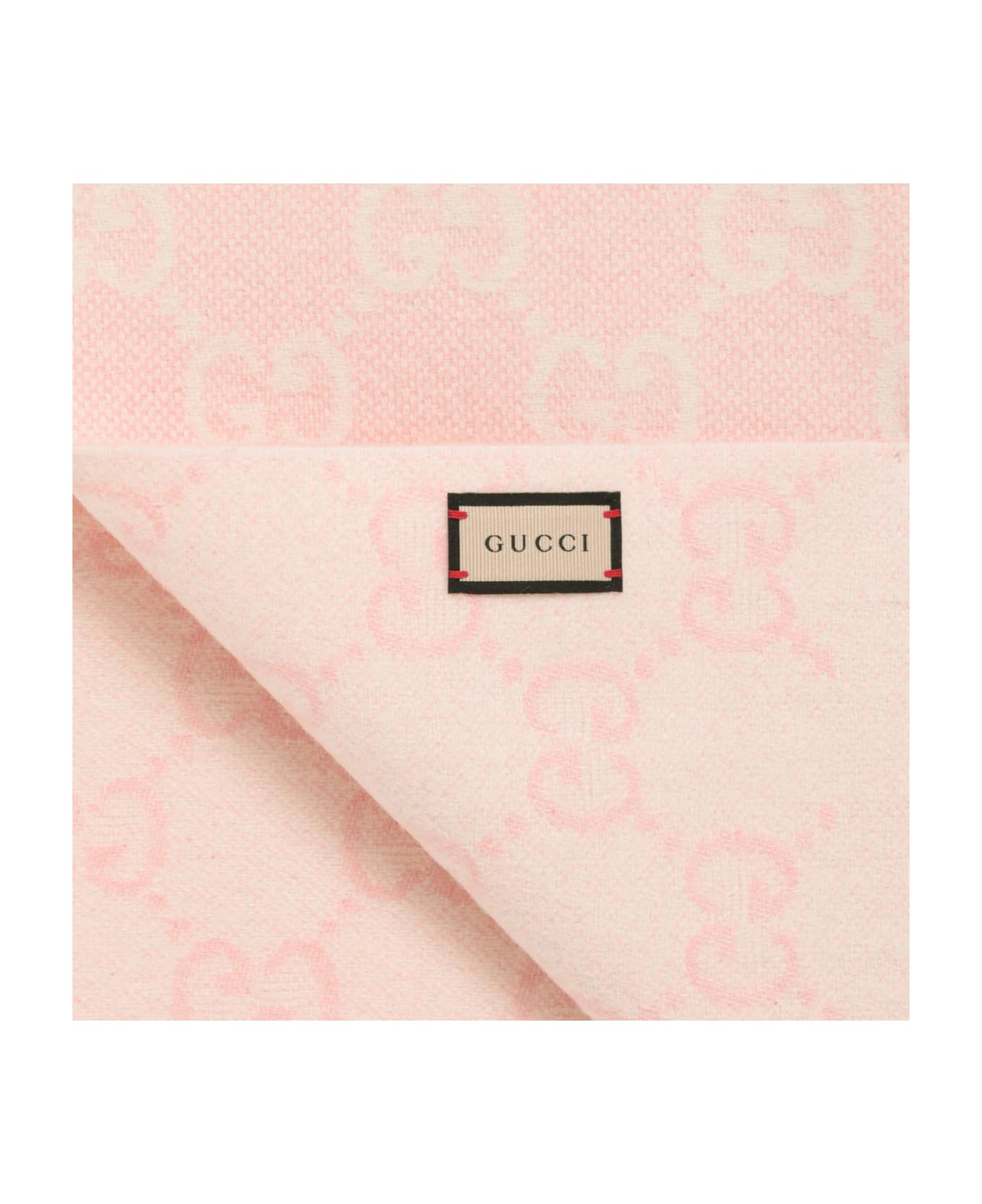 Gucci Ivory\/pink Cashmere Scarf With Logo - Ivory