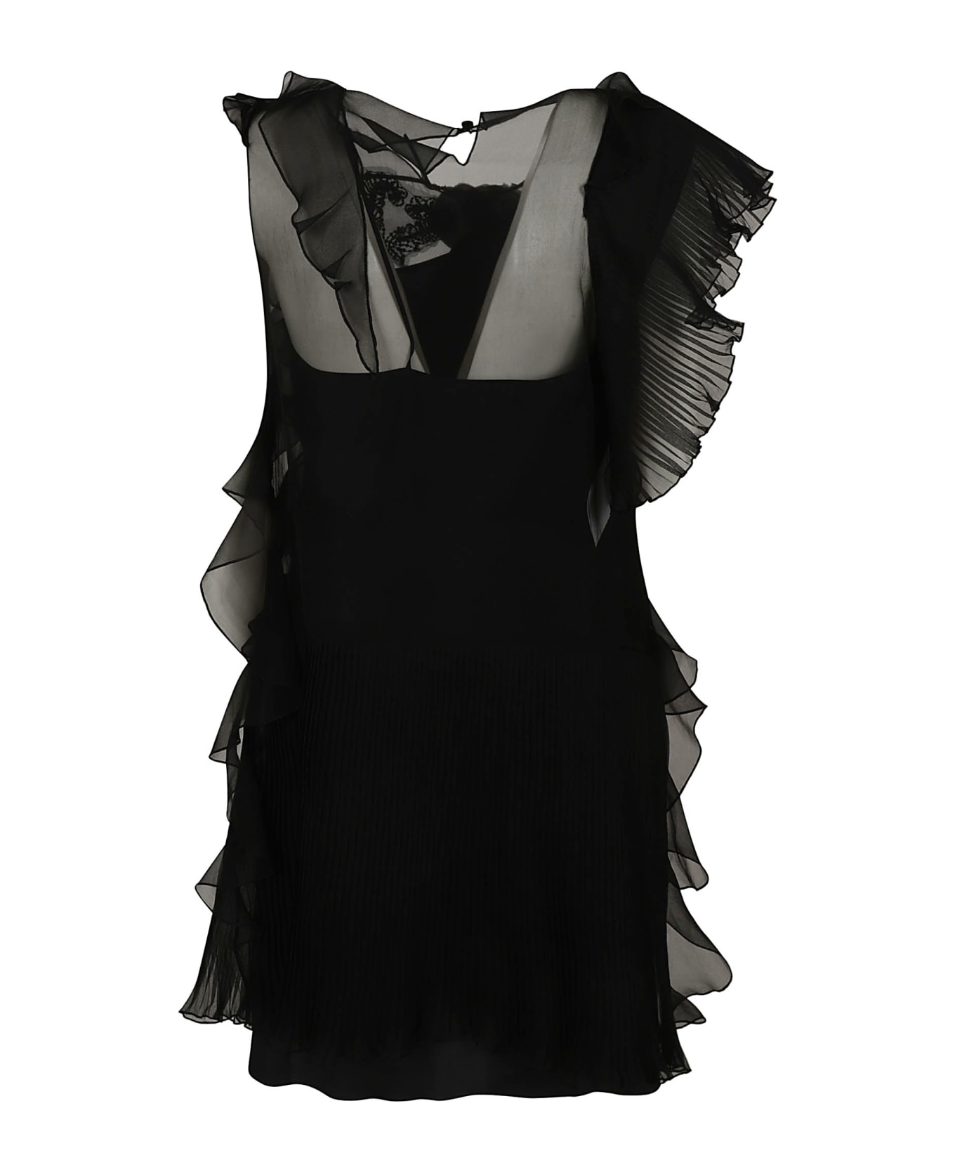 Alberta Ferretti Ruffle Sided Sleeveless Short Lace Dress - Black