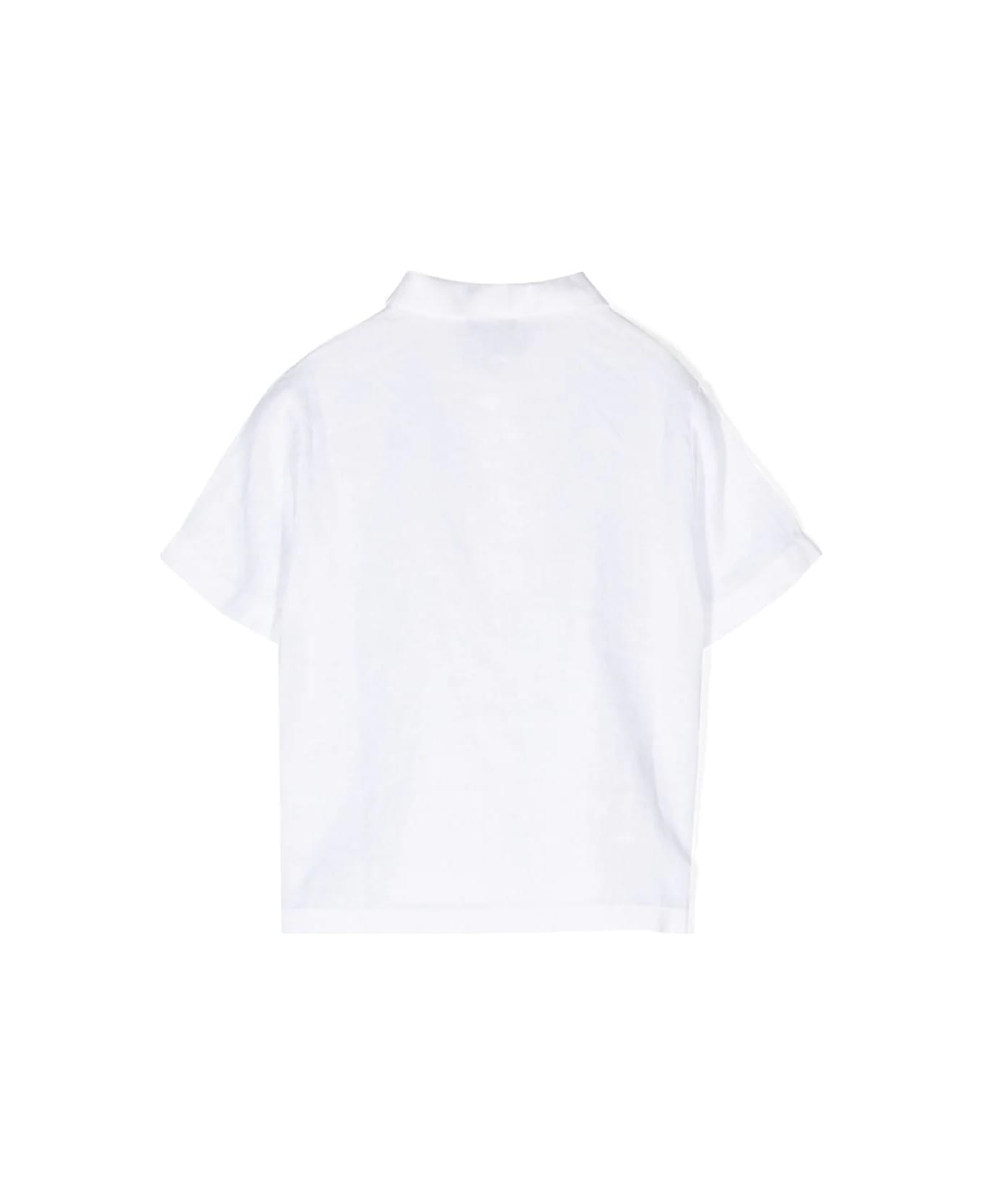 Il Gufo White Linen Short-sleeved Shirt With Mandarin Collar - Bianco