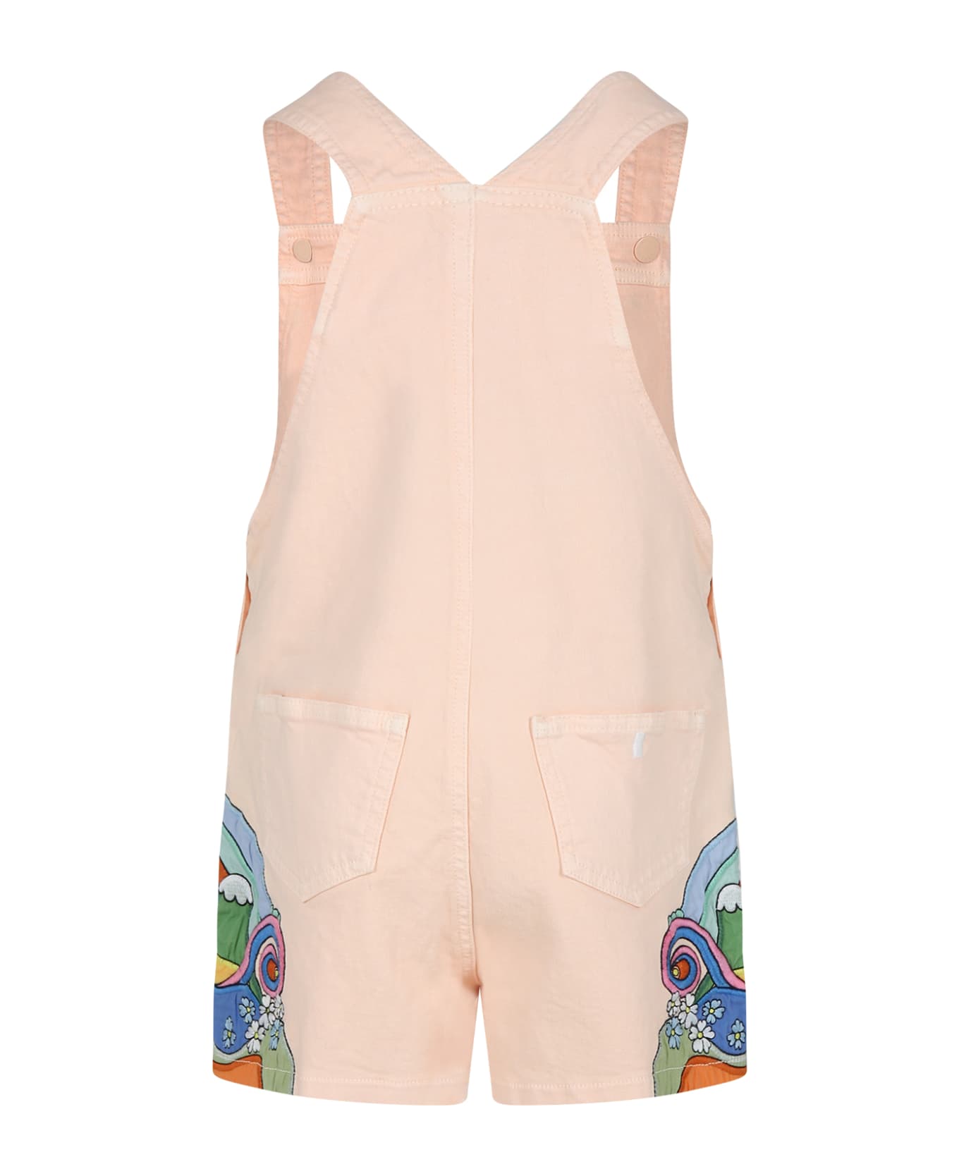 Stella McCartney Kids Pink Dungarees For Girl With Floral Embroidery - Pink
