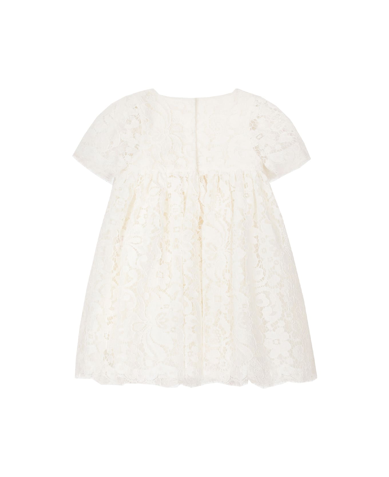 Dolce & Gabbana Short Sleeve Baptism Dress In Empire Cut Lace - White ワンピース＆ドレス