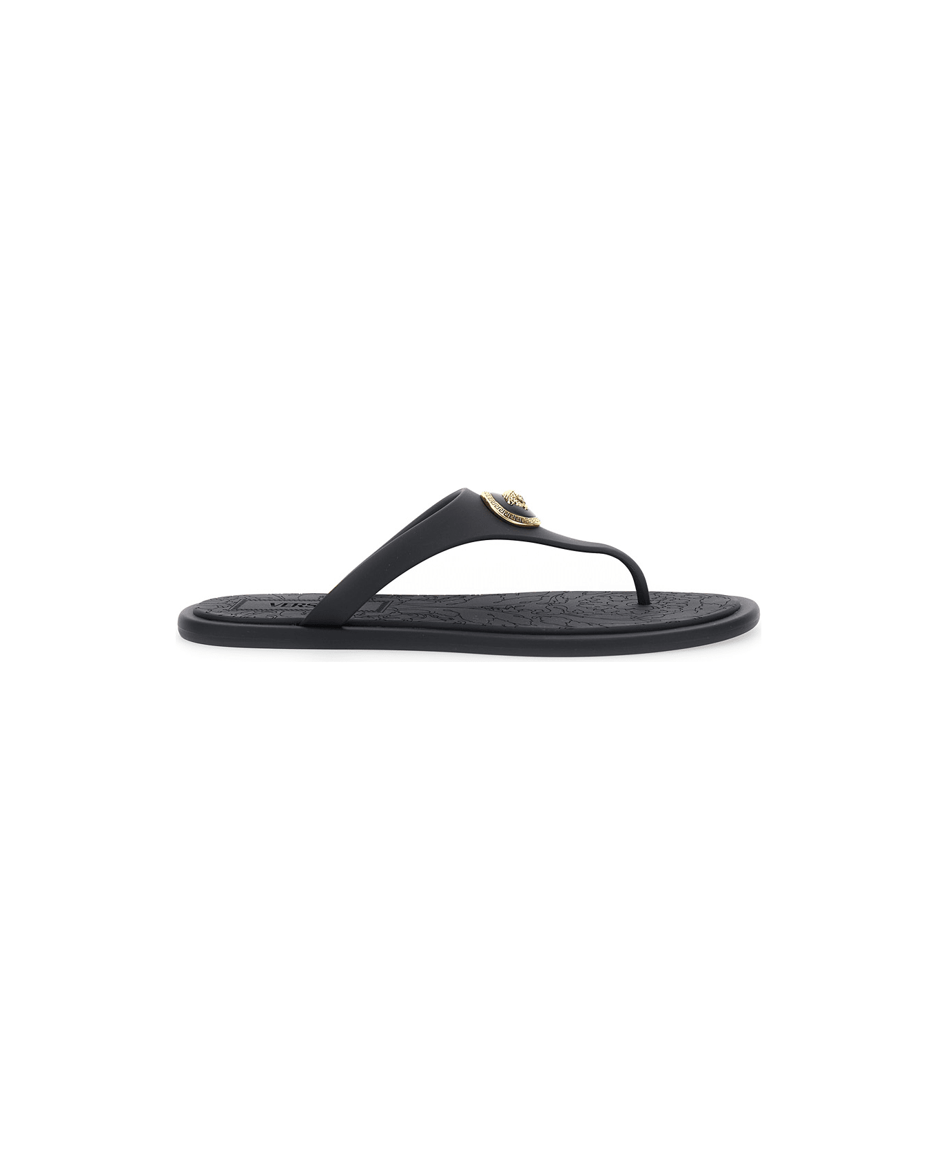 Versace Black Slides With Medusa Detail In Rubber Woman - Black