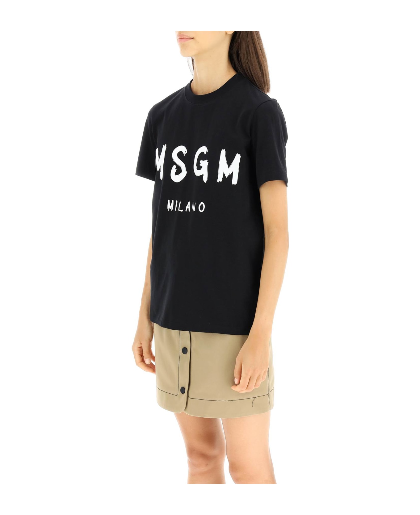 MSGM T-shirt With Brushed Logo - Nero Tシャツ