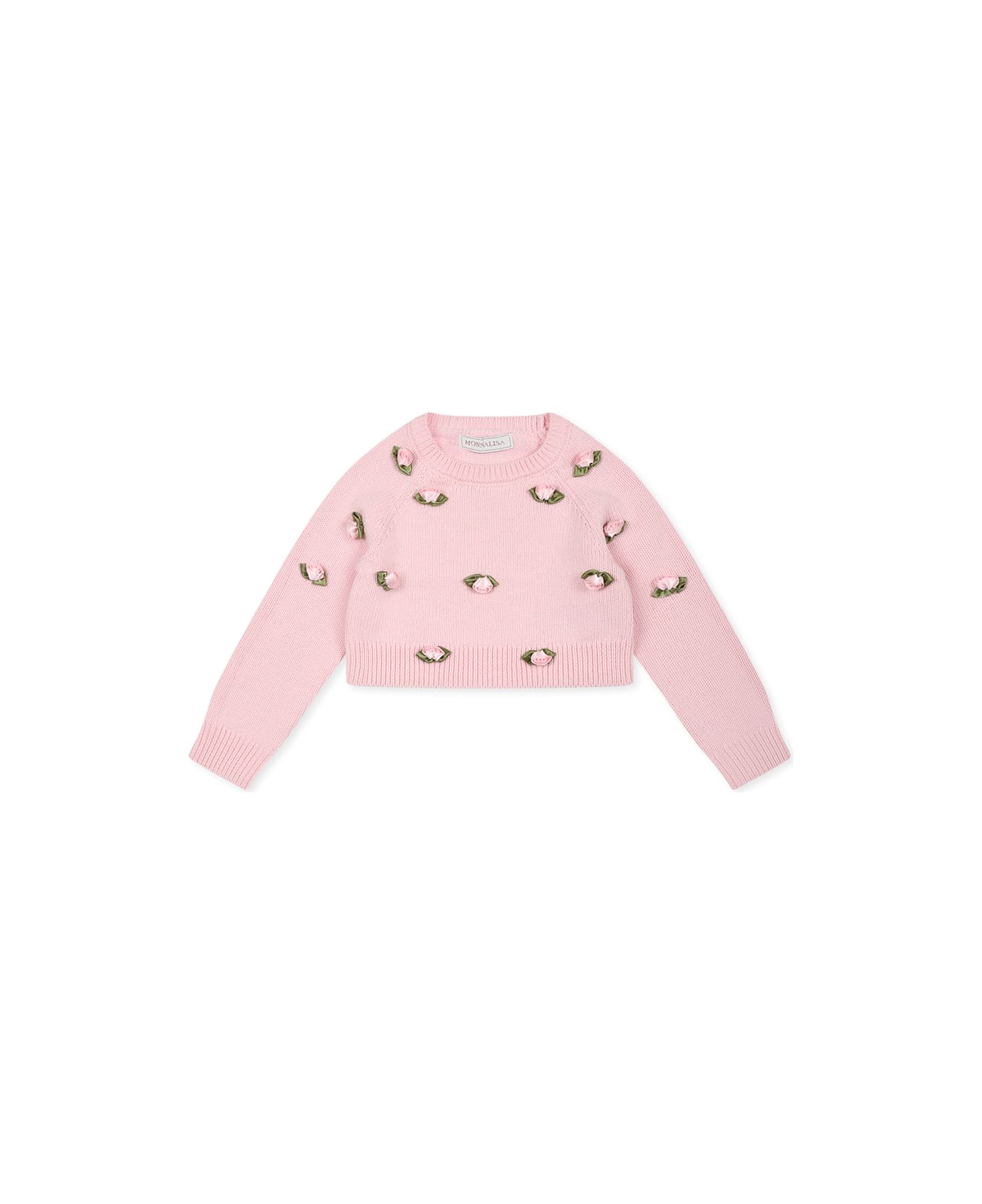 Monnalisa Pink Sweater For Baby Girl With Roses - Pink