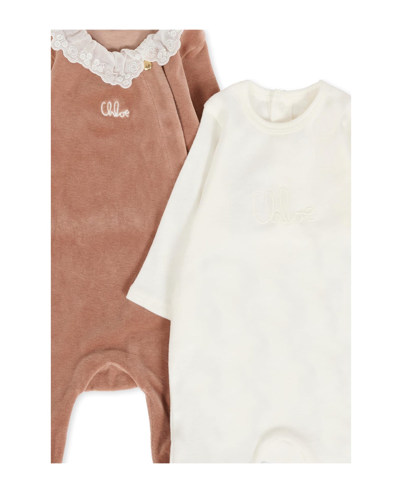 Chloé White Babygrow Set For Baby Girl With Logo - White
