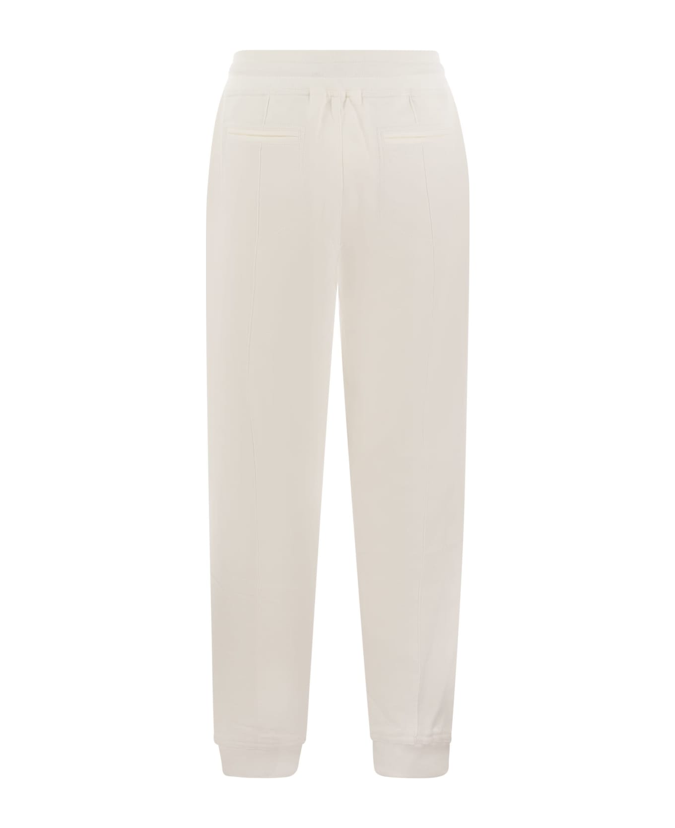 Brunello Cucinelli Cotton Fleece Trousers With Crête And Elasticated Hem - White