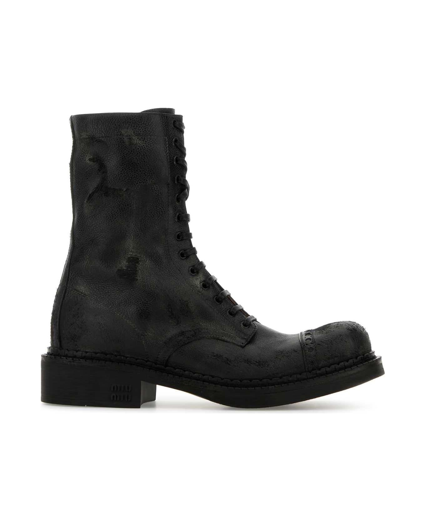 Miu Miu Leather Ankle Boots - NERO