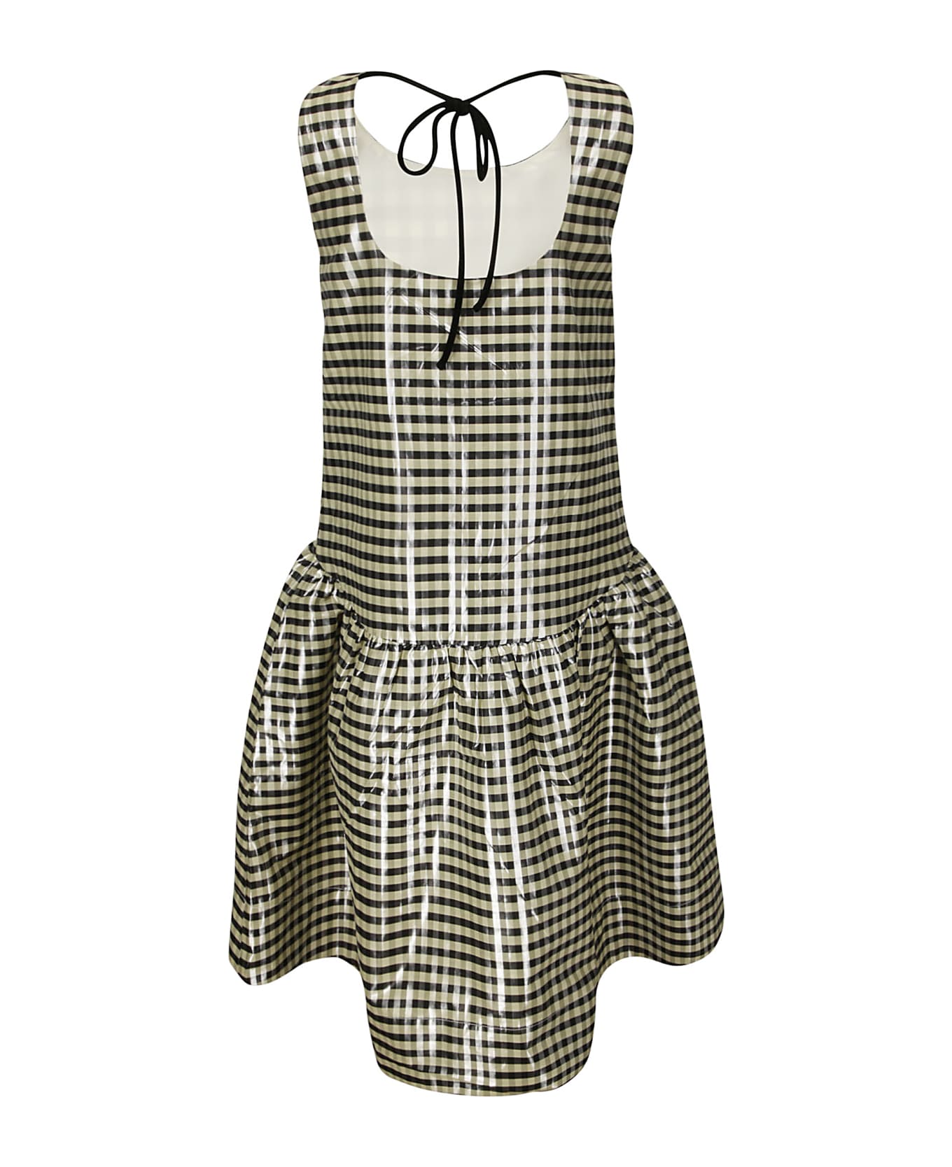 Ganni Shiny Check Jacquard Midi Dress - Lemon Icing