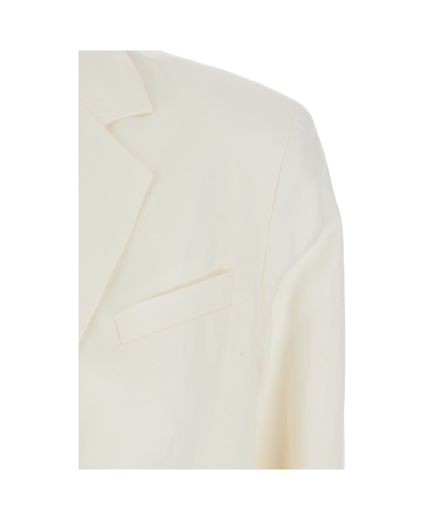 TwinSet White Single-breasted Jacket With Notched Revers And Dropped Shoulders In Linen Blend Woman - White