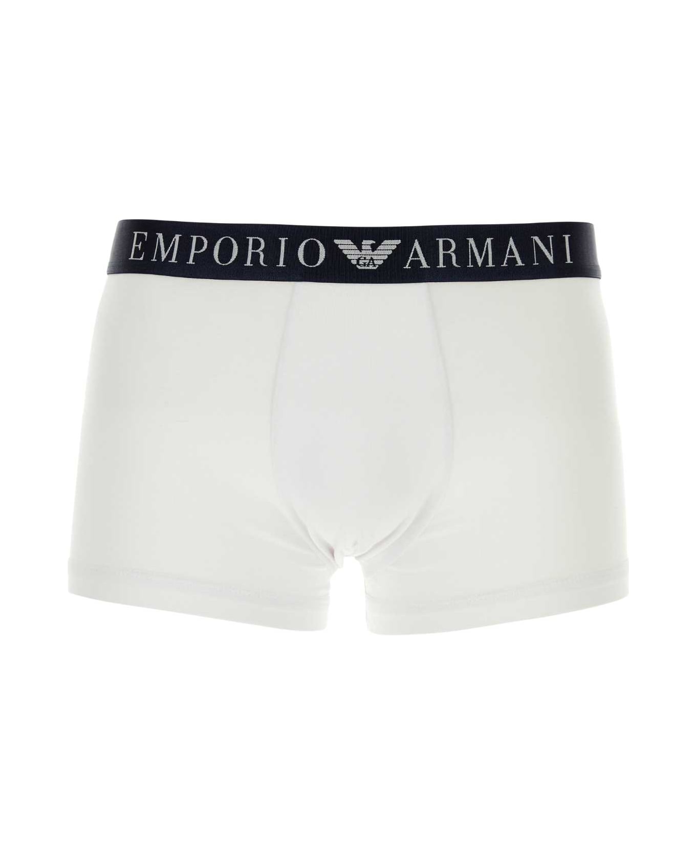 Emporio Armani White Stretch Cotton Boxer - 00010 アンダーウェア