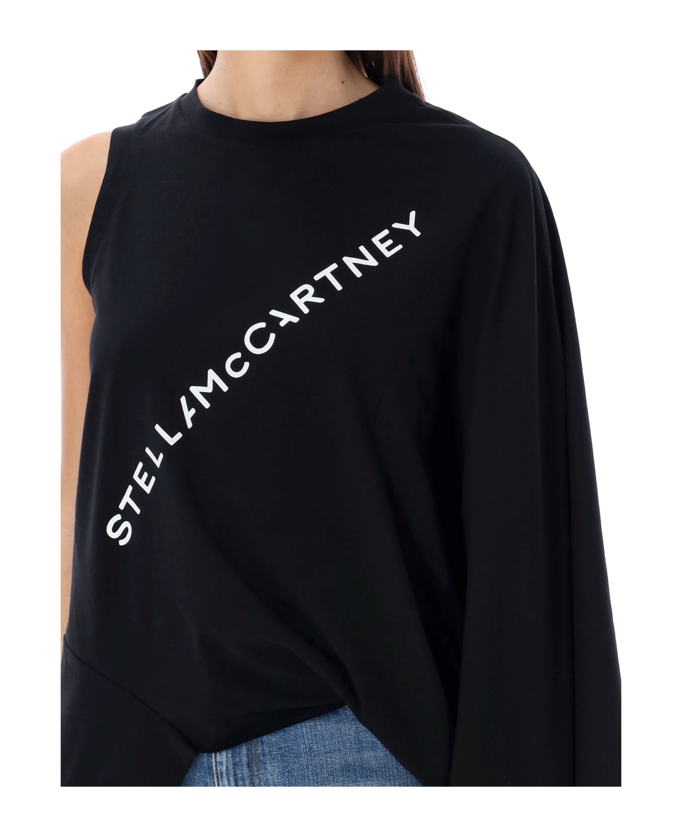 Stella McCartney Fluid Logo One Sleeve Top - Black Tシャツ