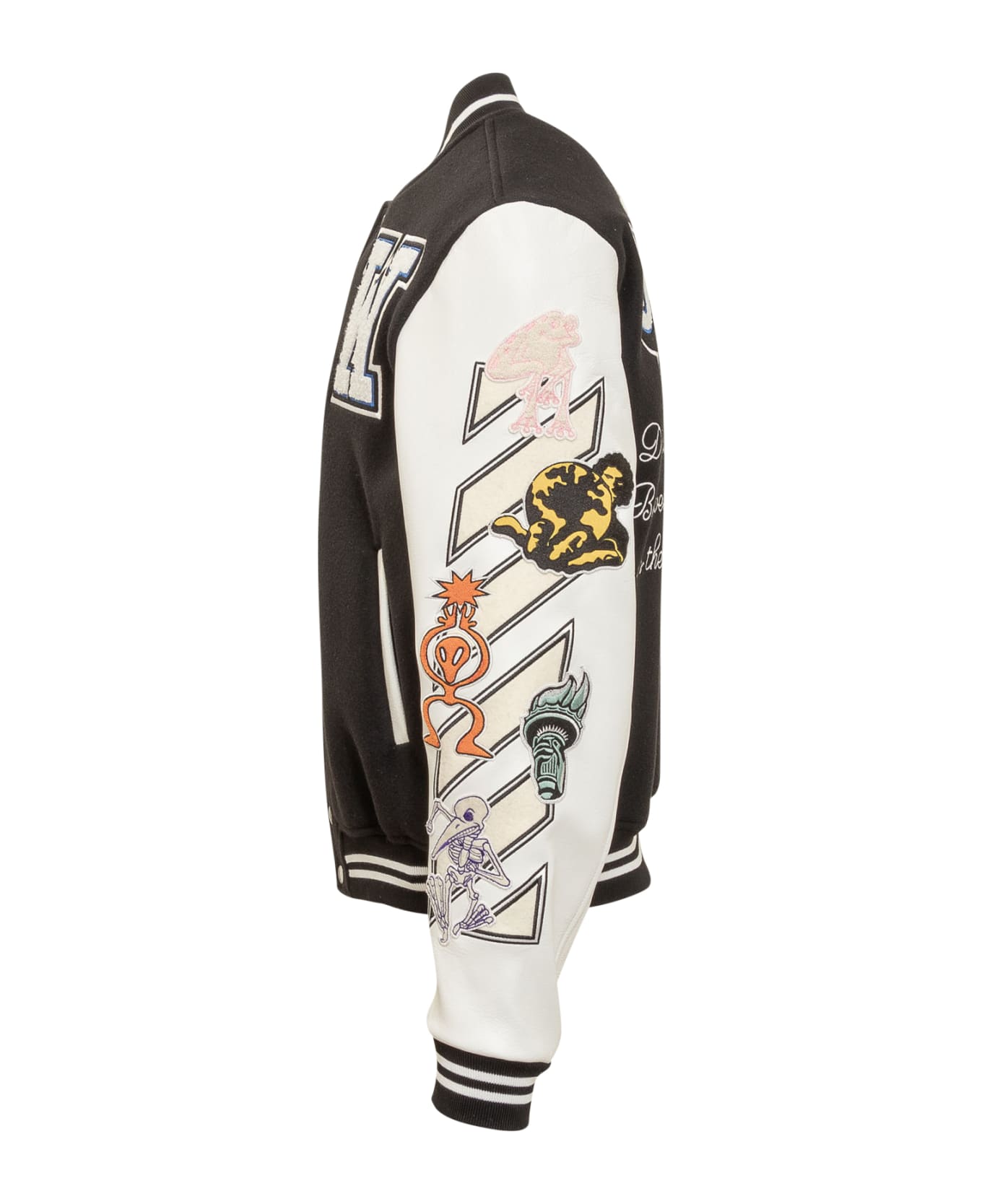 Off-White Club Patch Varsity Jacket - BLACK WHITE レザージャケット
